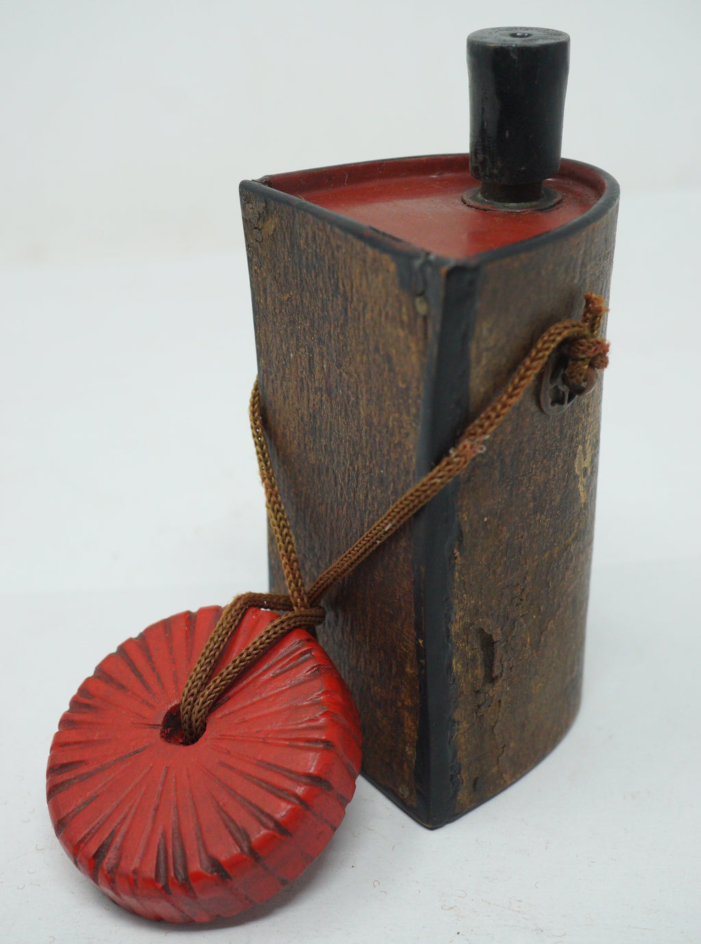 Japanese Kayaku-Ire Gunpowder Flask with Netsuke Antique Original from Japan 1223F11