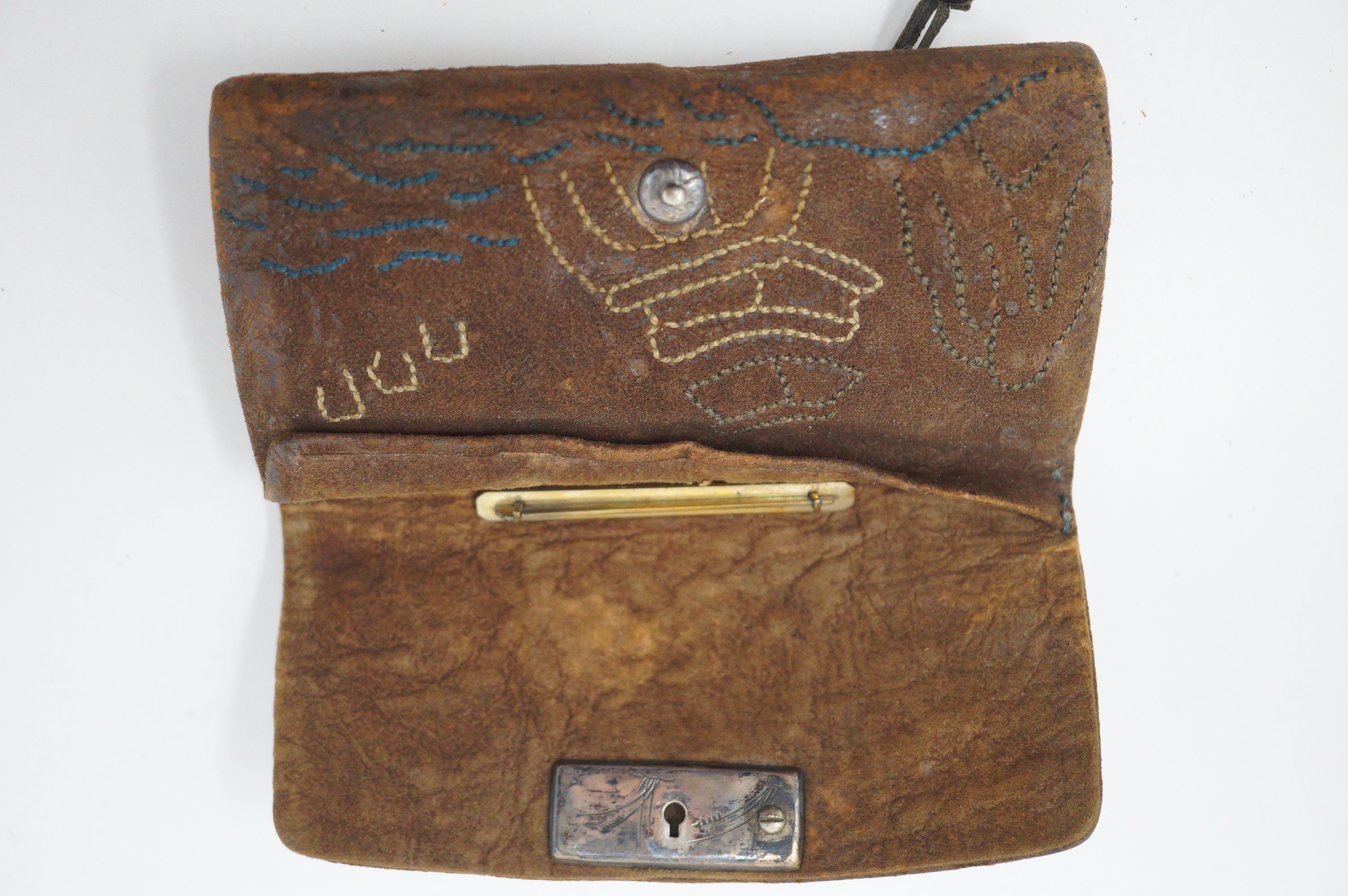 Antique Tobacco-Ire Leather Pouch with fine Ornaments Original from Japan 0618F11