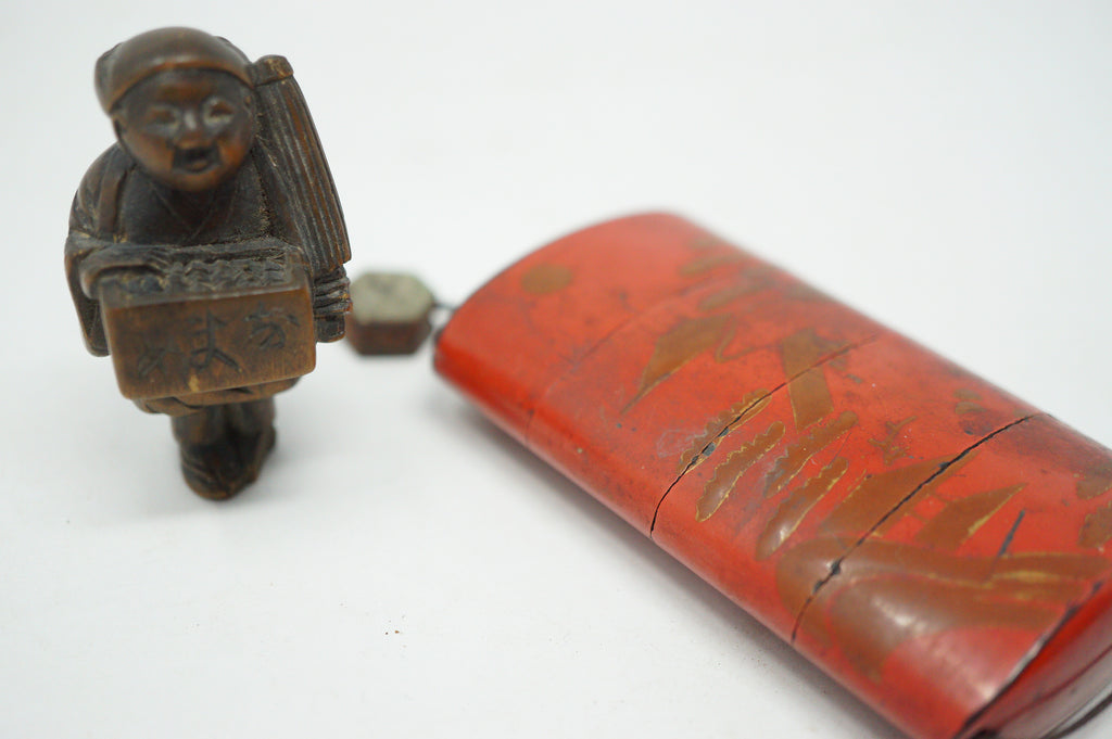 Japanisches Inro mit Netsuke &amp; Ojime Original Sagemono aus Japan 1227D12