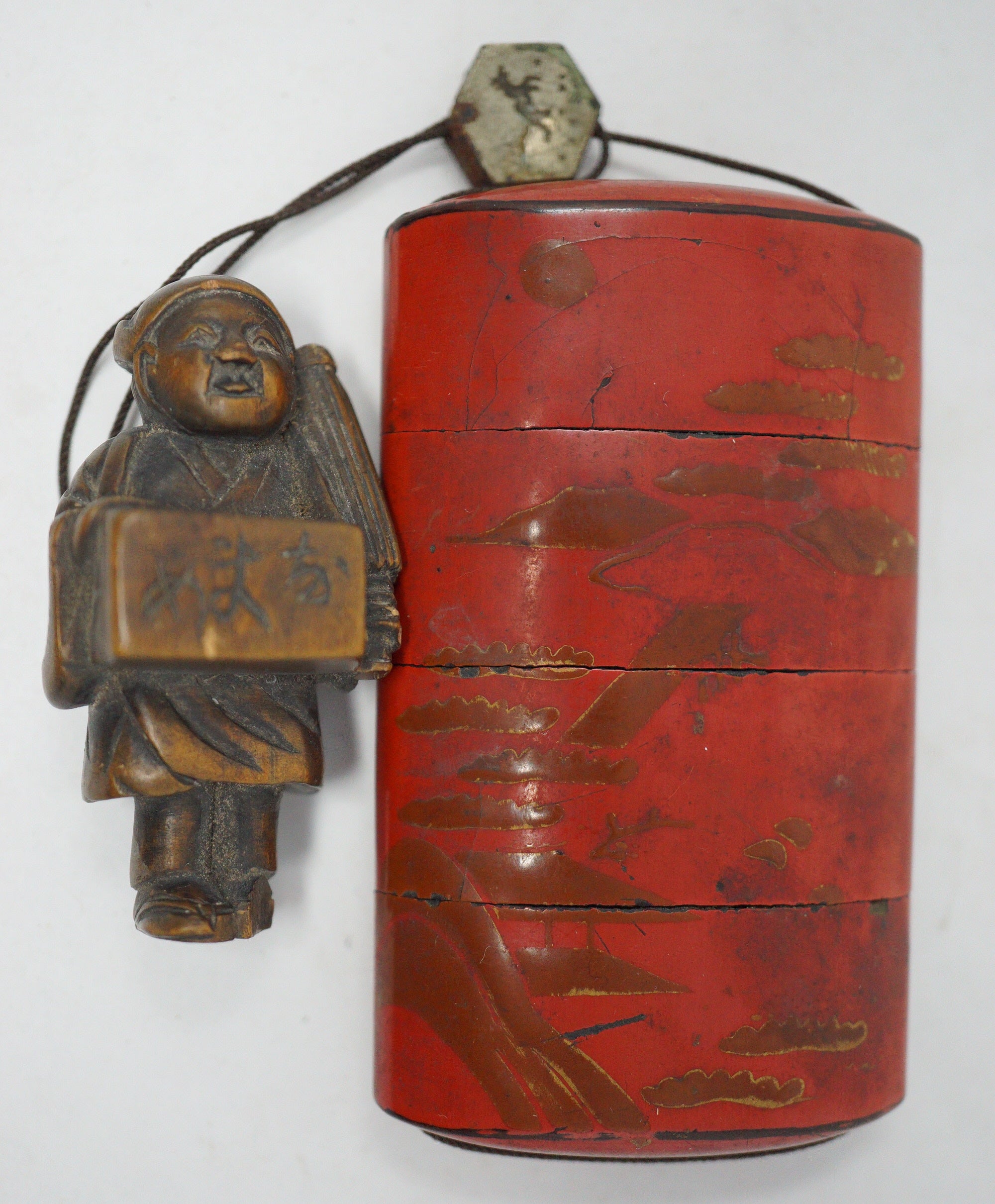 Japanisches Inro mit Netsuke &amp; Ojime Original Sagemono aus Japan 1227D12