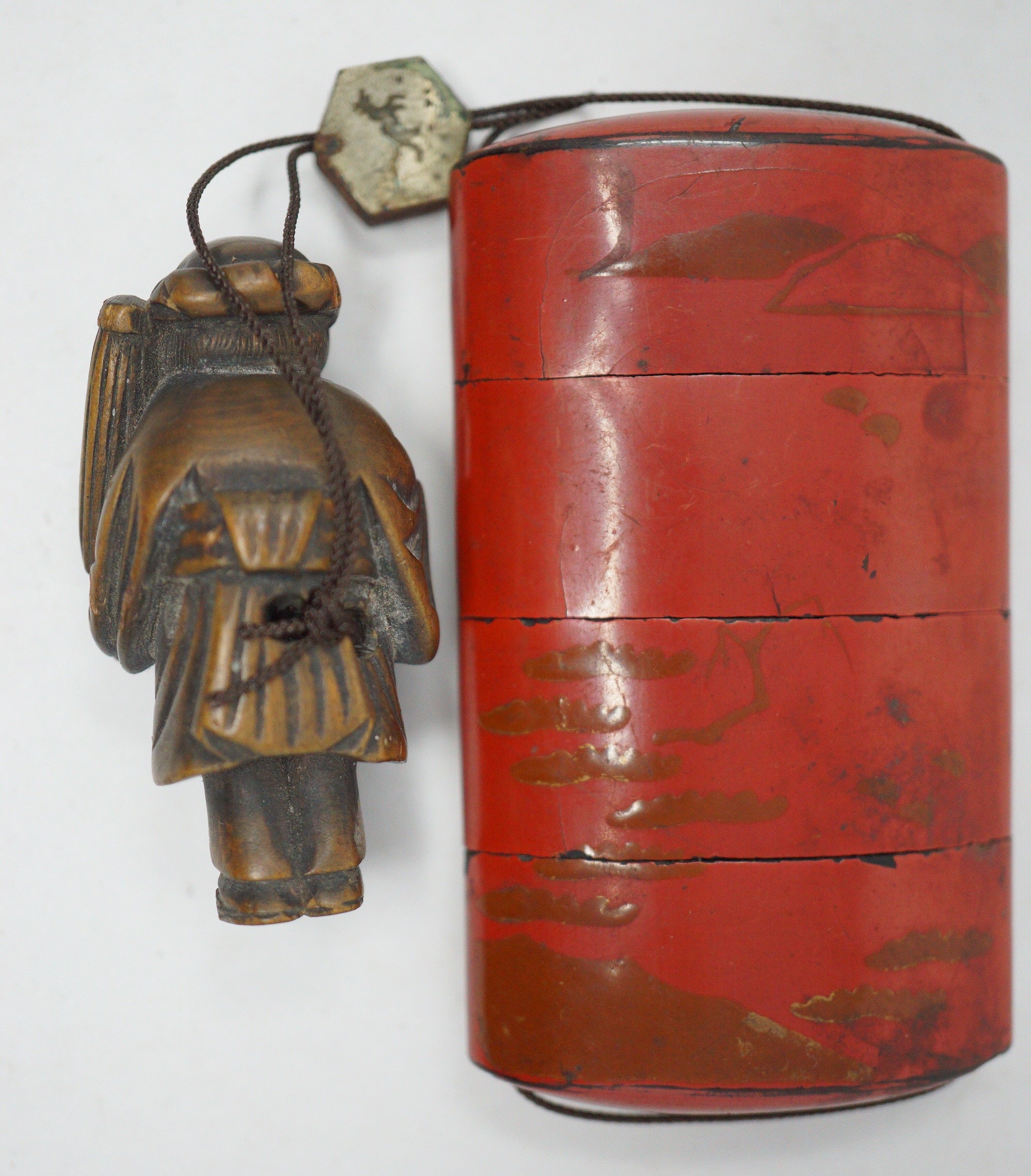 Japanisches Inro mit Netsuke &amp; Ojime Original Sagemono aus Japan 1227D12
