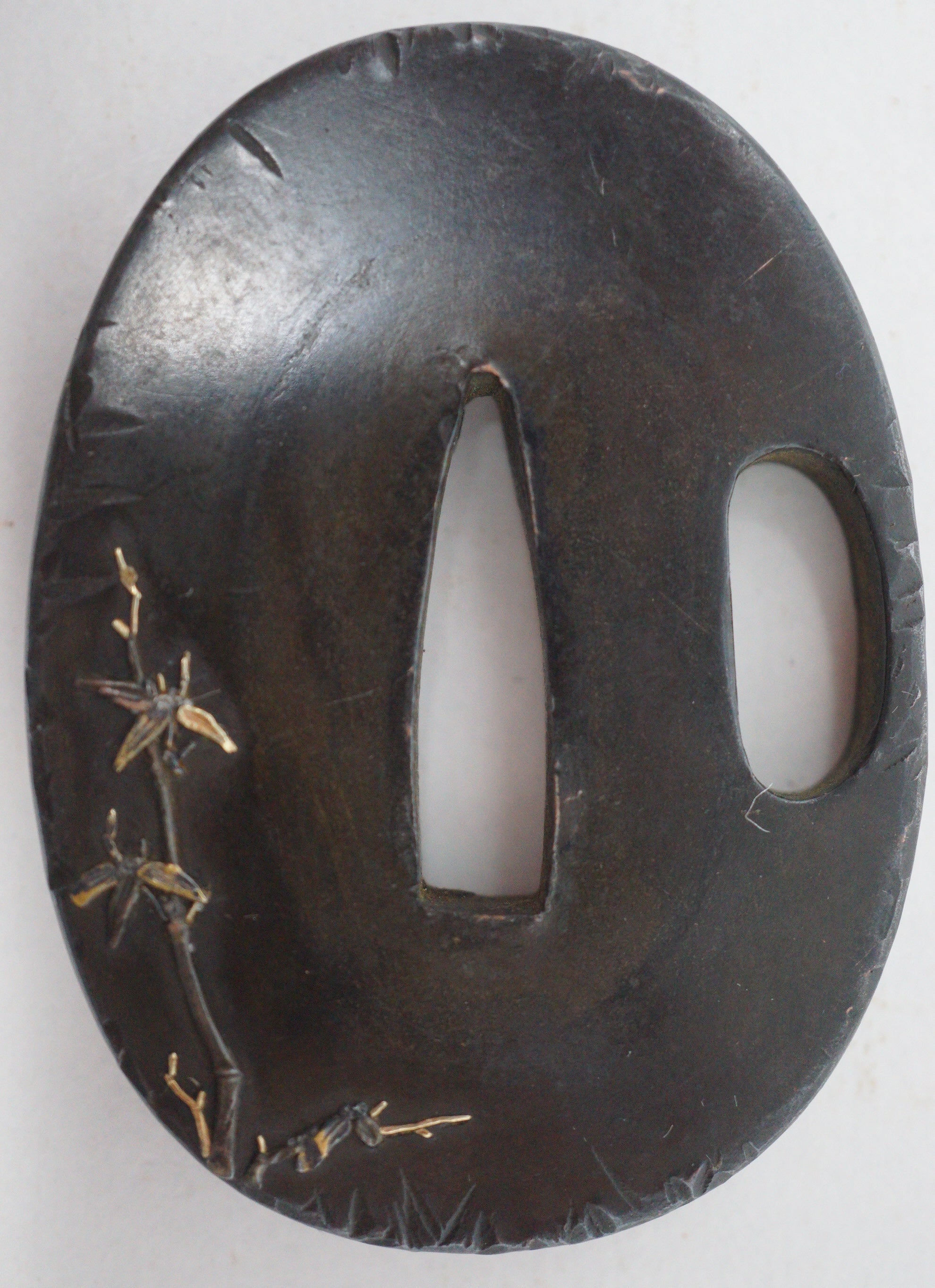 Japanese Tsuba Bronze Tanto Guard with fine Images & Signed 1201F12