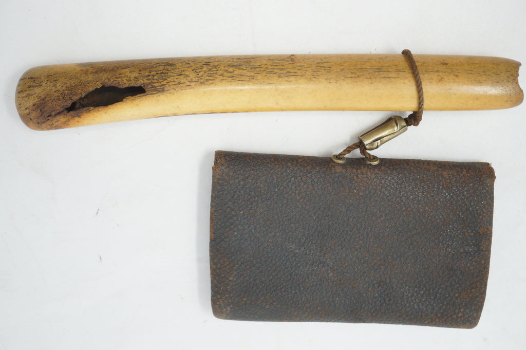 Antique Tobacco-Ire Set with Leather Pouch & Well-Crafted Pipe Container from Japan 1129D12