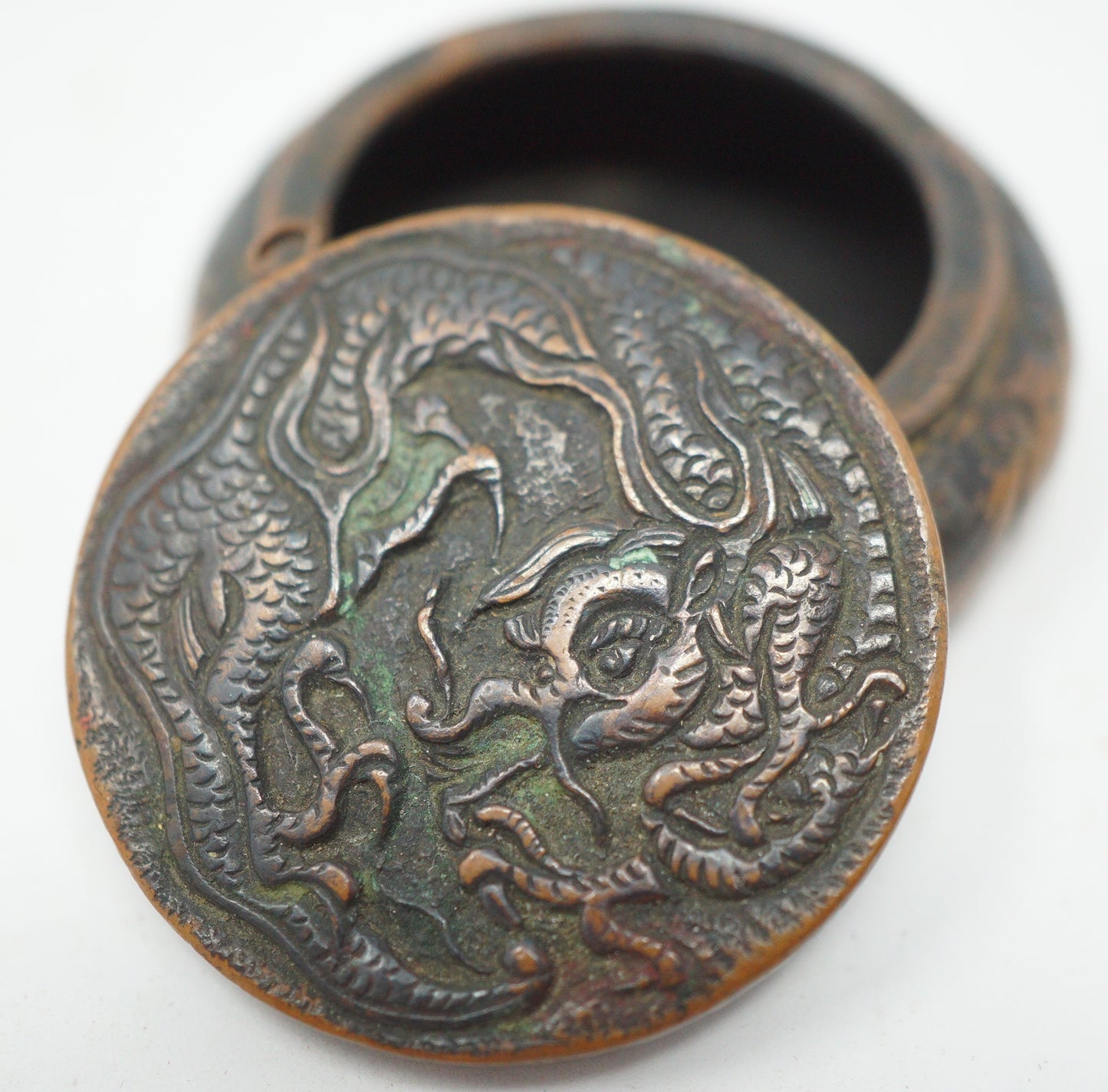 Japanese Antique Copper Suido Calligraphy Water Container with Dragon-Design 0204F13