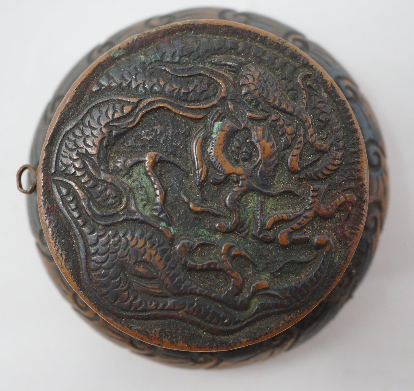 Japanese Antique Copper Suido Calligraphy Water Container with Dragon-Design 0204F13