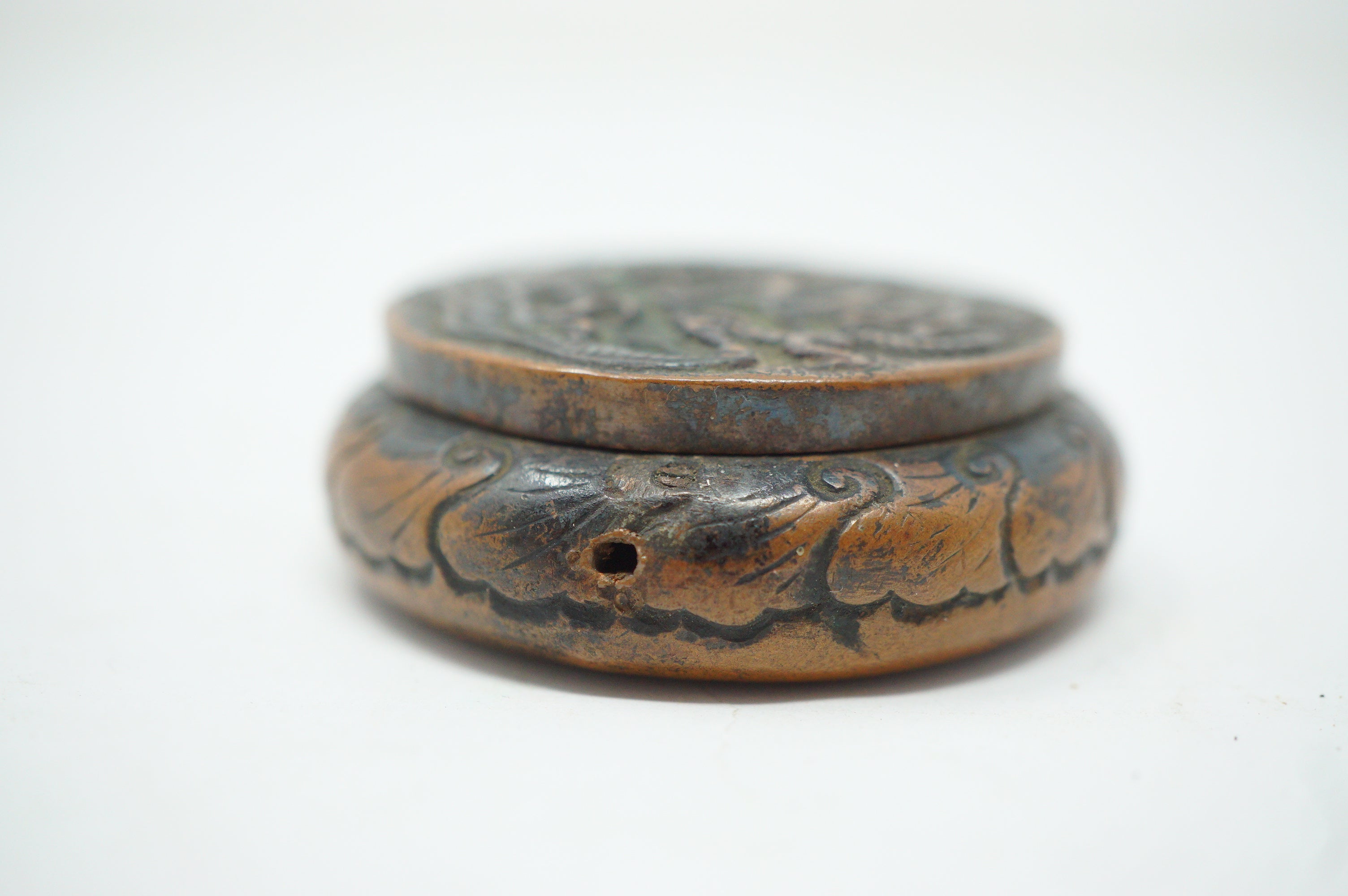 Japanese Antique Copper Suido Calligraphy Water Container with Dragon-Design 0204F13