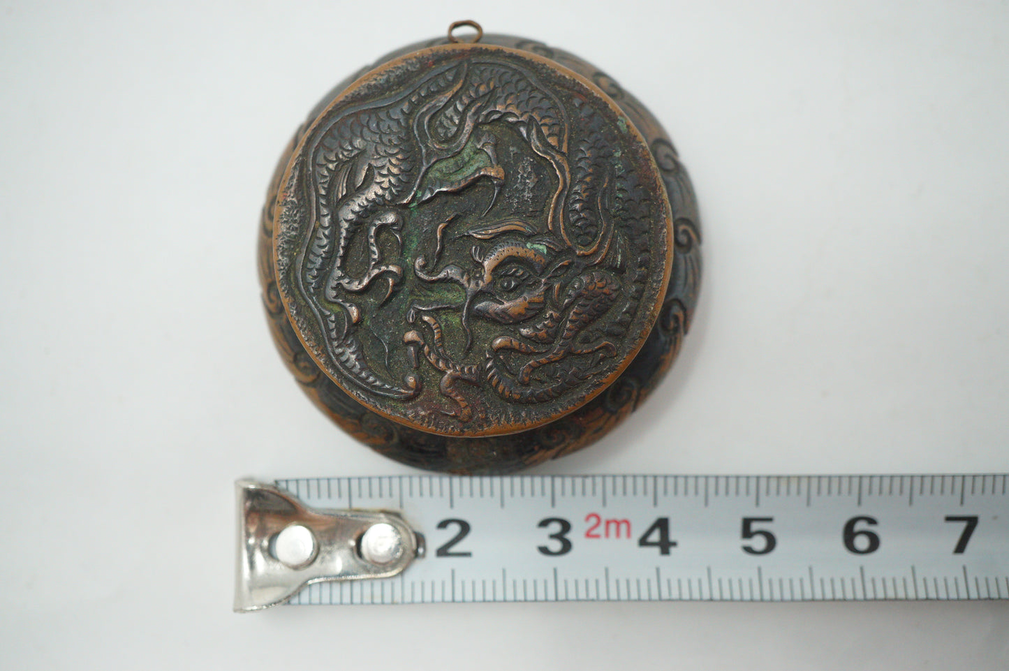 Japanese Antique Copper Suido Calligraphy Water Container with Dragon-Design 0204F13