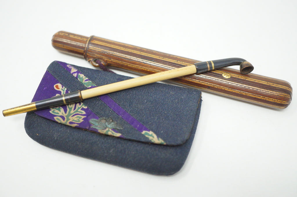 Japanese Meiji-era Kiseru Smoking Set incl. Pipe, Pouch & Pipe Container 0602D13