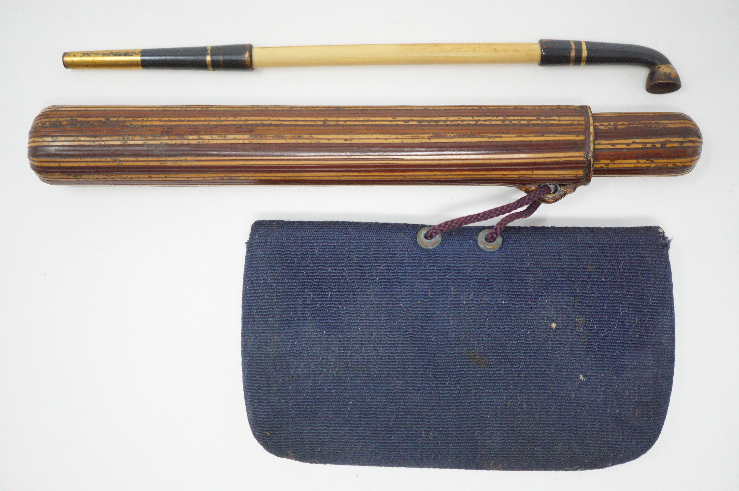 Japanese Meiji-era Kiseru Smoking Set incl. Pipe, Pouch & Pipe Container 0602D13