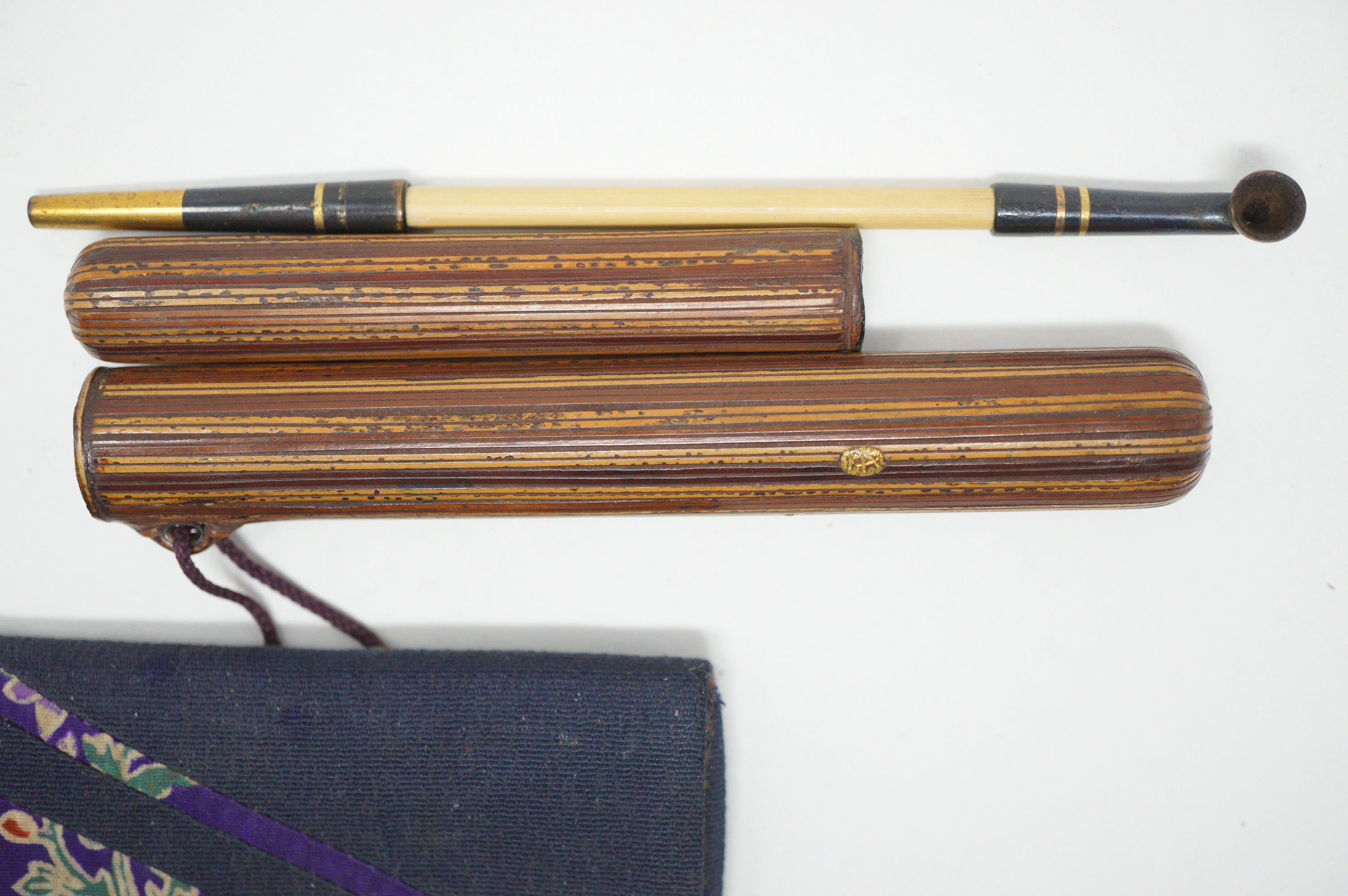 Japanese Meiji-era Kiseru Smoking Set incl. Pipe, Pouch & Pipe Container 0602D13
