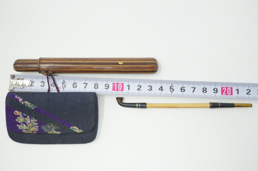 Japanese Meiji-era Kiseru Smoking Set incl. Pipe, Pouch & Pipe Container 0602D13