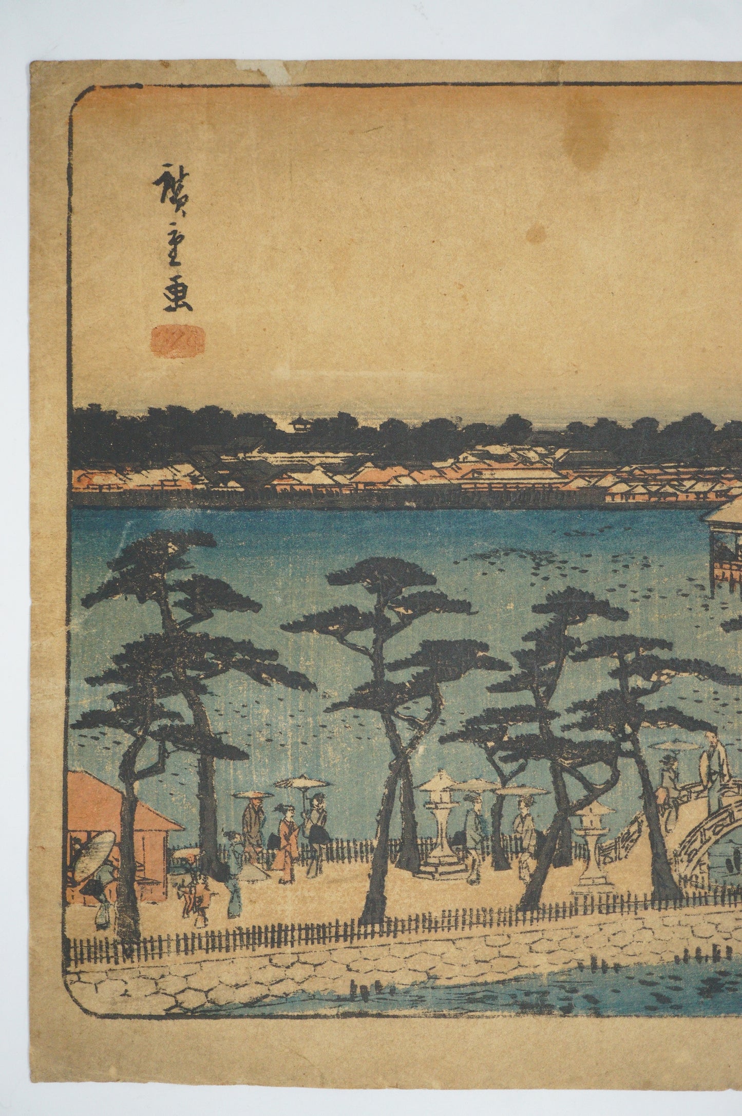 Japanese Woodblock Print Original by Utagawa Hiroshige -Benten Shrine- from Japan 0123F14