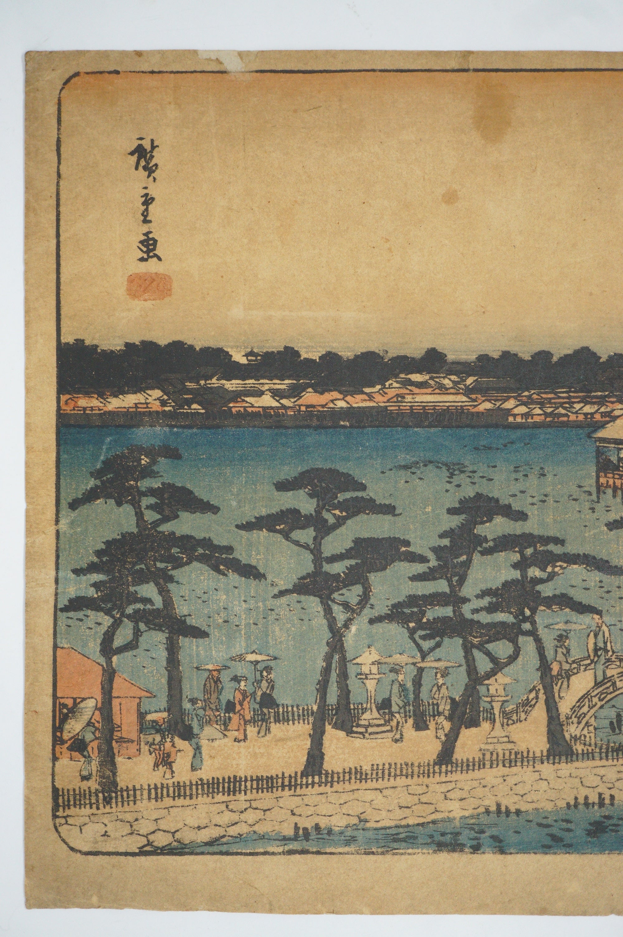 Japanischer Holzschnitt Original von Utagawa Hiroshige -Benten-Schrein- aus Japan 0123F14