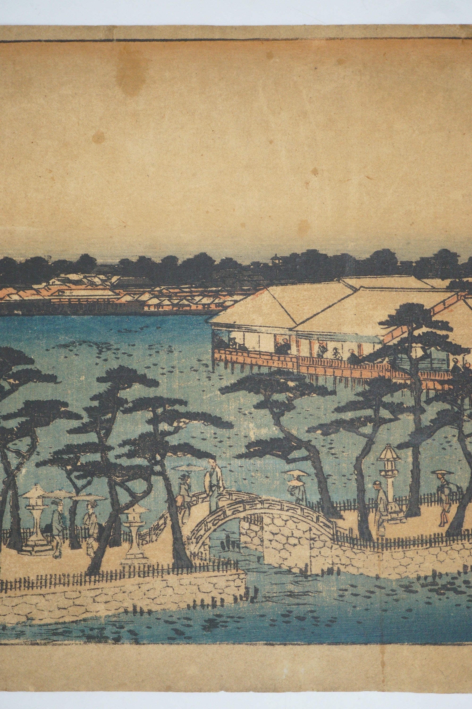 Japanischer Holzschnitt Original von Utagawa Hiroshige -Benten-Schrein- aus Japan 0123F14