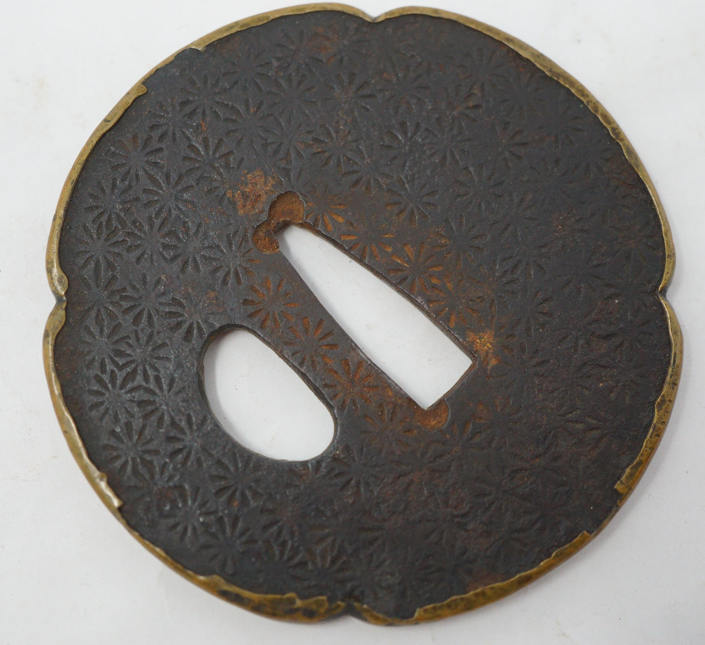 Japanese Sword Guard Edo Original Iron Tsuba with Brass-Edge from Japan 1202E14