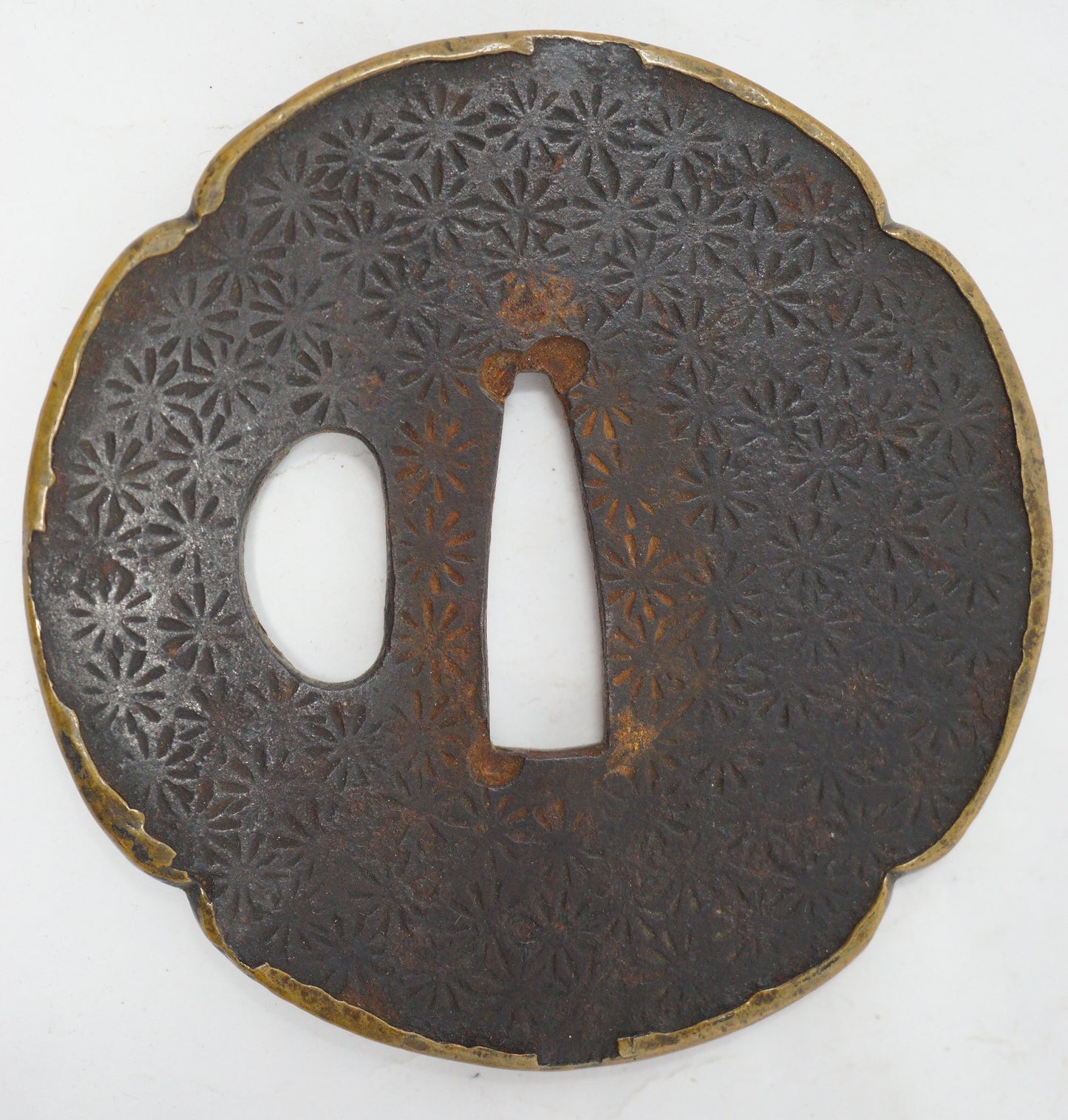 Japanese Sword Guard Edo Original Iron Tsuba with Brass-Edge from Japan 1202E14