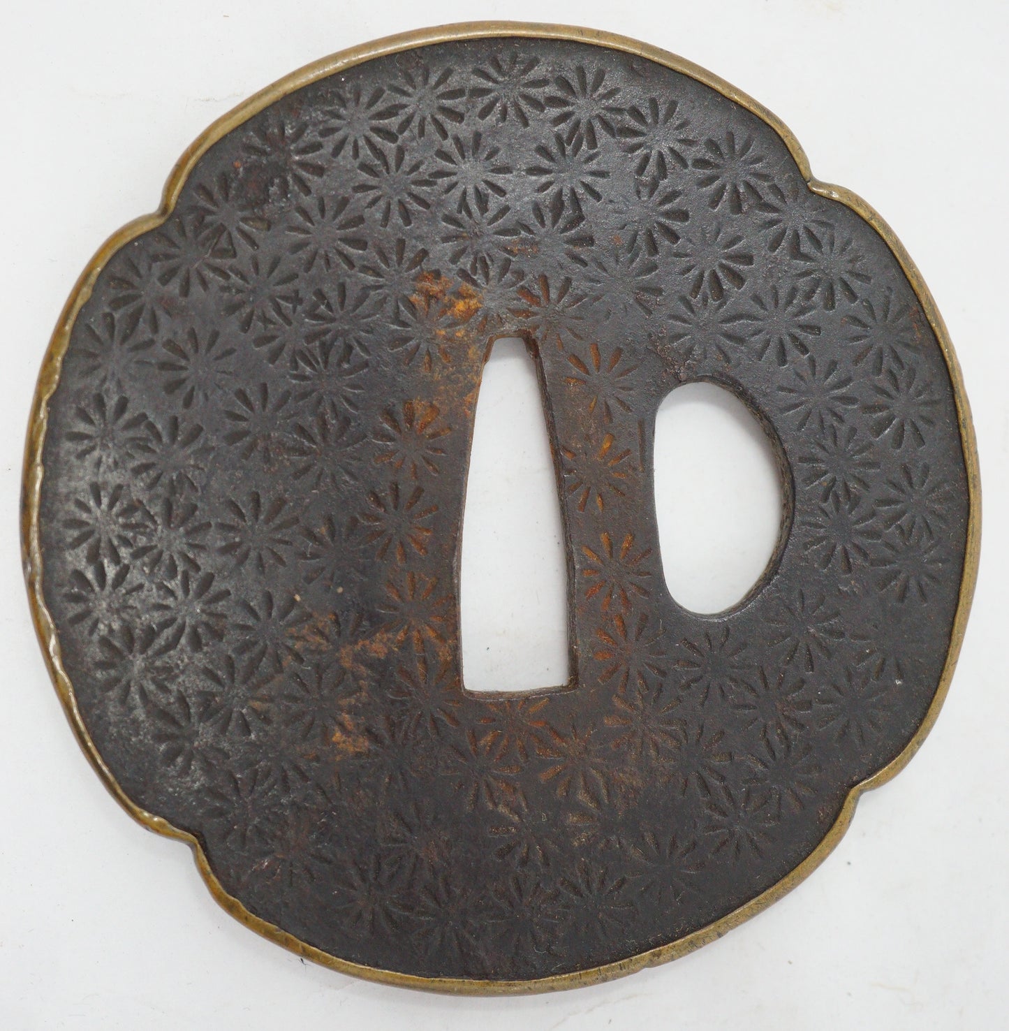 Japanese Sword Guard Edo Original Iron Tsuba with Brass-Edge from Japan 1202E14