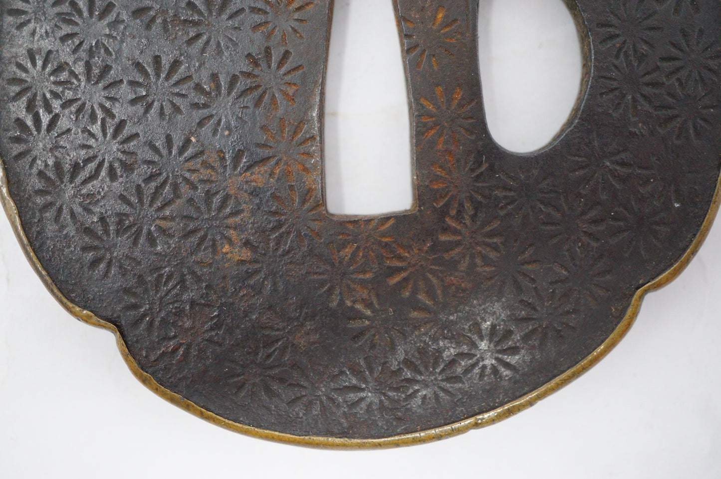 Japanese Sword Guard Edo Original Iron Tsuba with Brass-Edge from Japan 1202E14