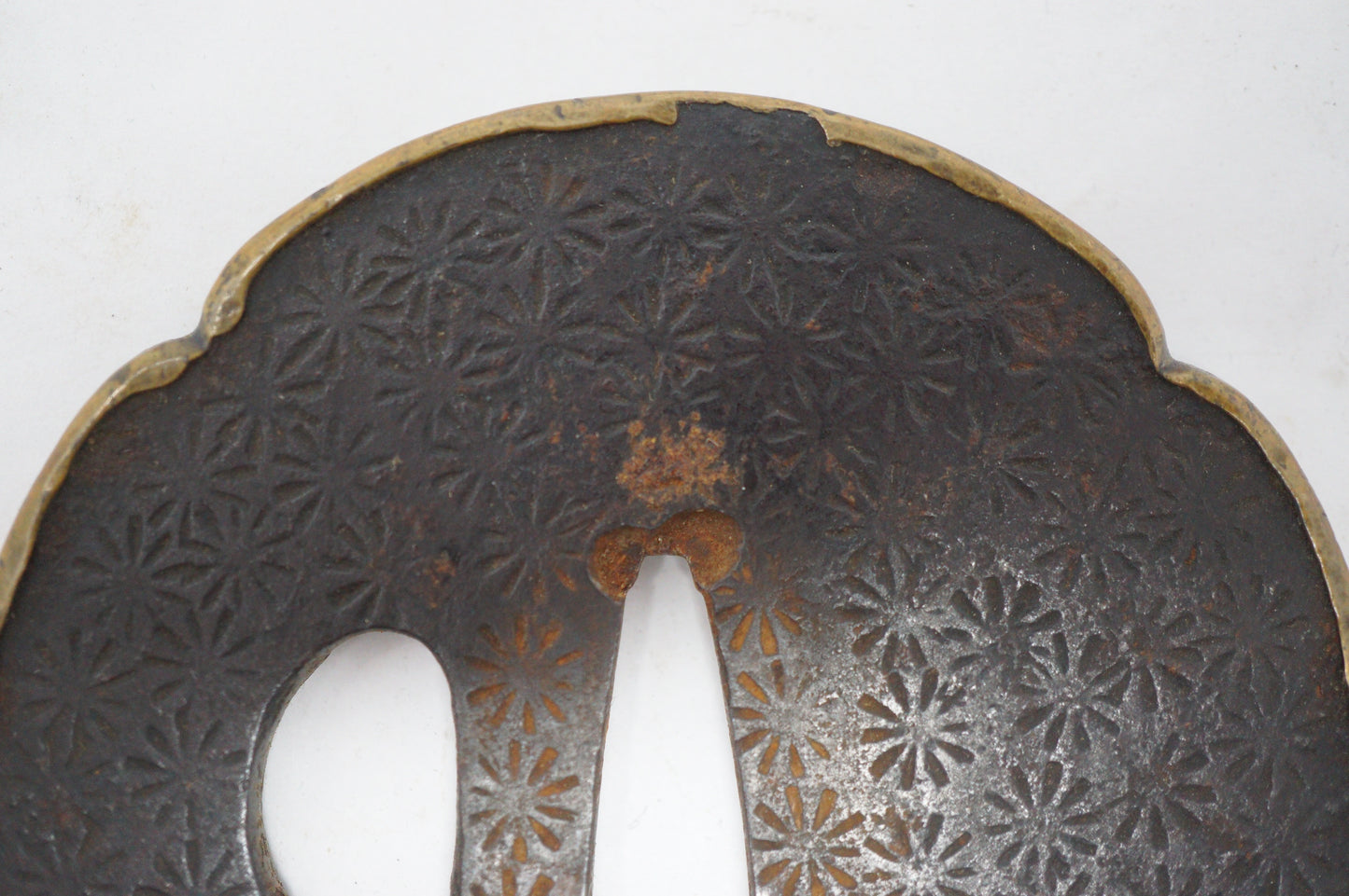 Japanese Sword Guard Edo Original Iron Tsuba with Brass-Edge from Japan 1202E14