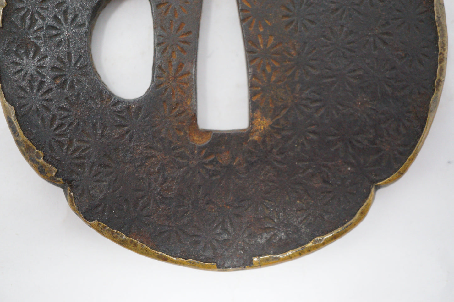 Japanese Sword Guard Edo Original Iron Tsuba with Brass-Edge from Japan 1202E14