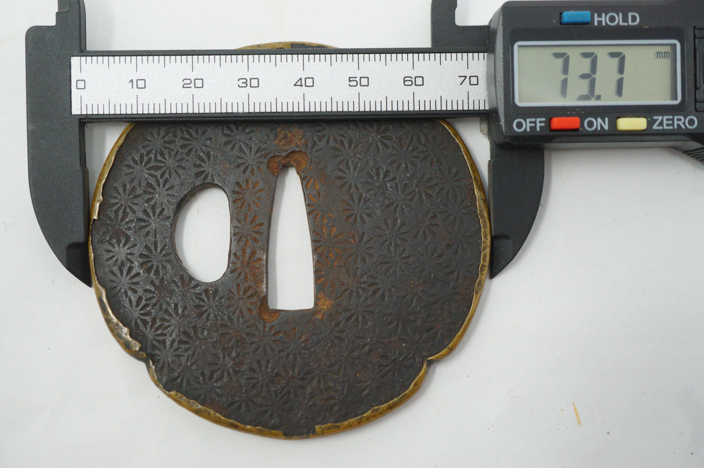 Japanese Sword Guard Edo Original Iron Tsuba with Brass-Edge from Japan 1202E14