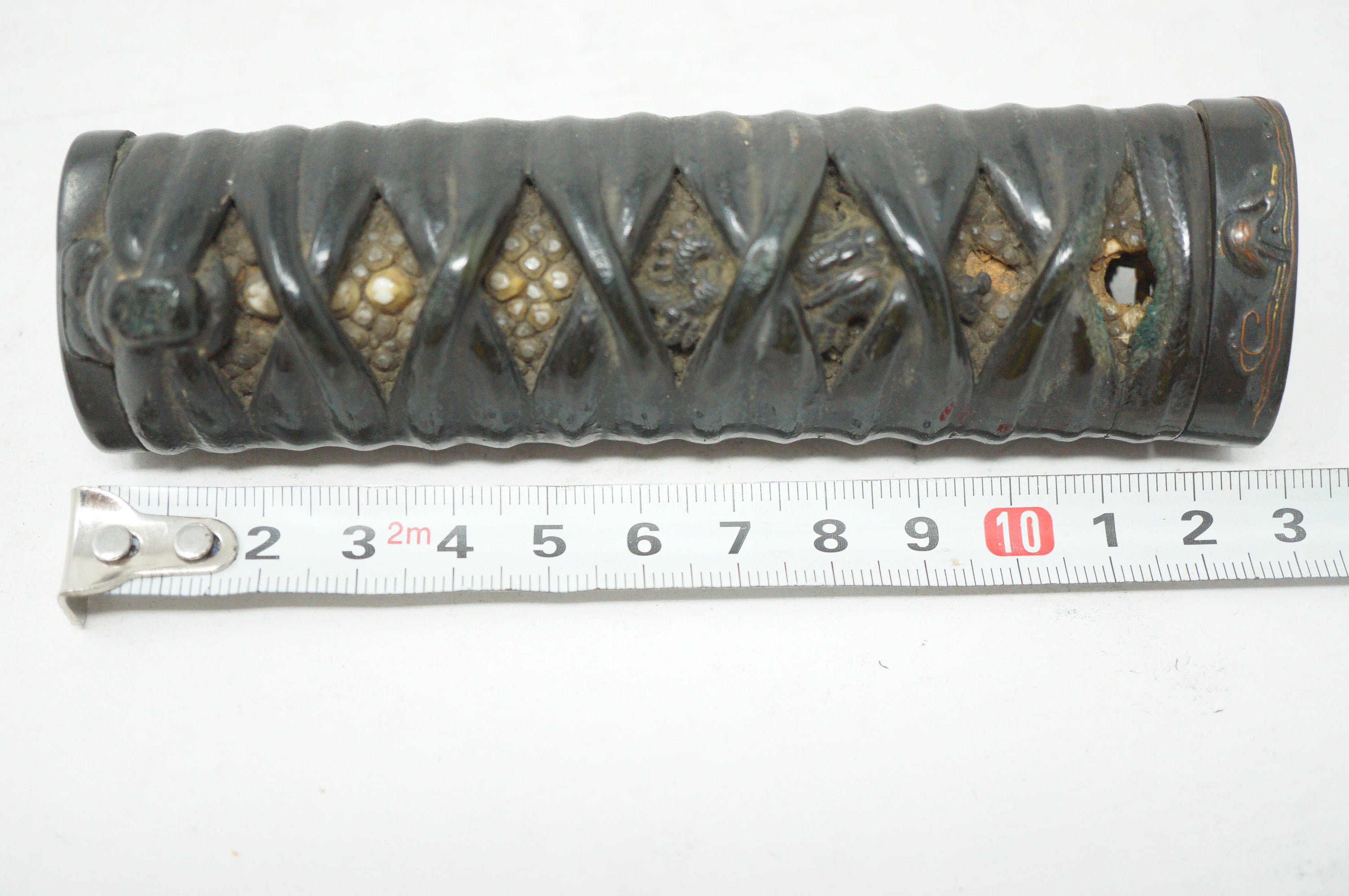 Antique Edo Period Japanese Wakizashi Tsuka • High-Relief Dragon Menuki• Lacquered Cord Wrap Sword Handle 0623G15