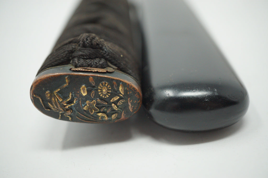 Antikes Wakizashi-Schwert, komplett mit Holzklinge, Kozuka-Messer und Originaltasche 0817D15