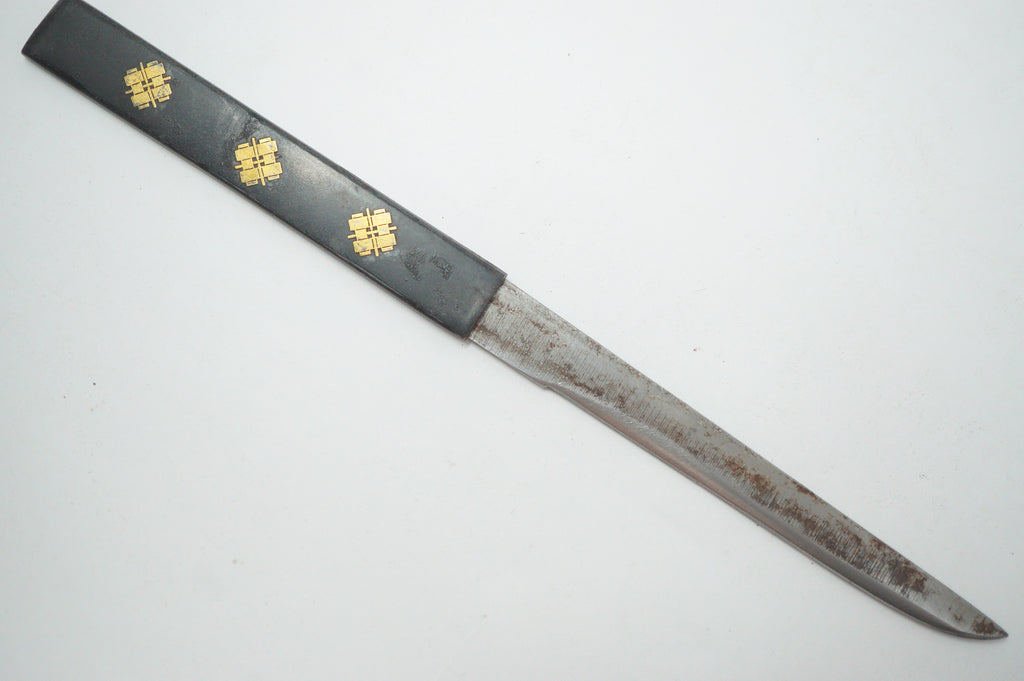 Antikes Wakizashi-Schwert, komplett mit Holzklinge, Kozuka-Messer und Originaltasche 0817D15