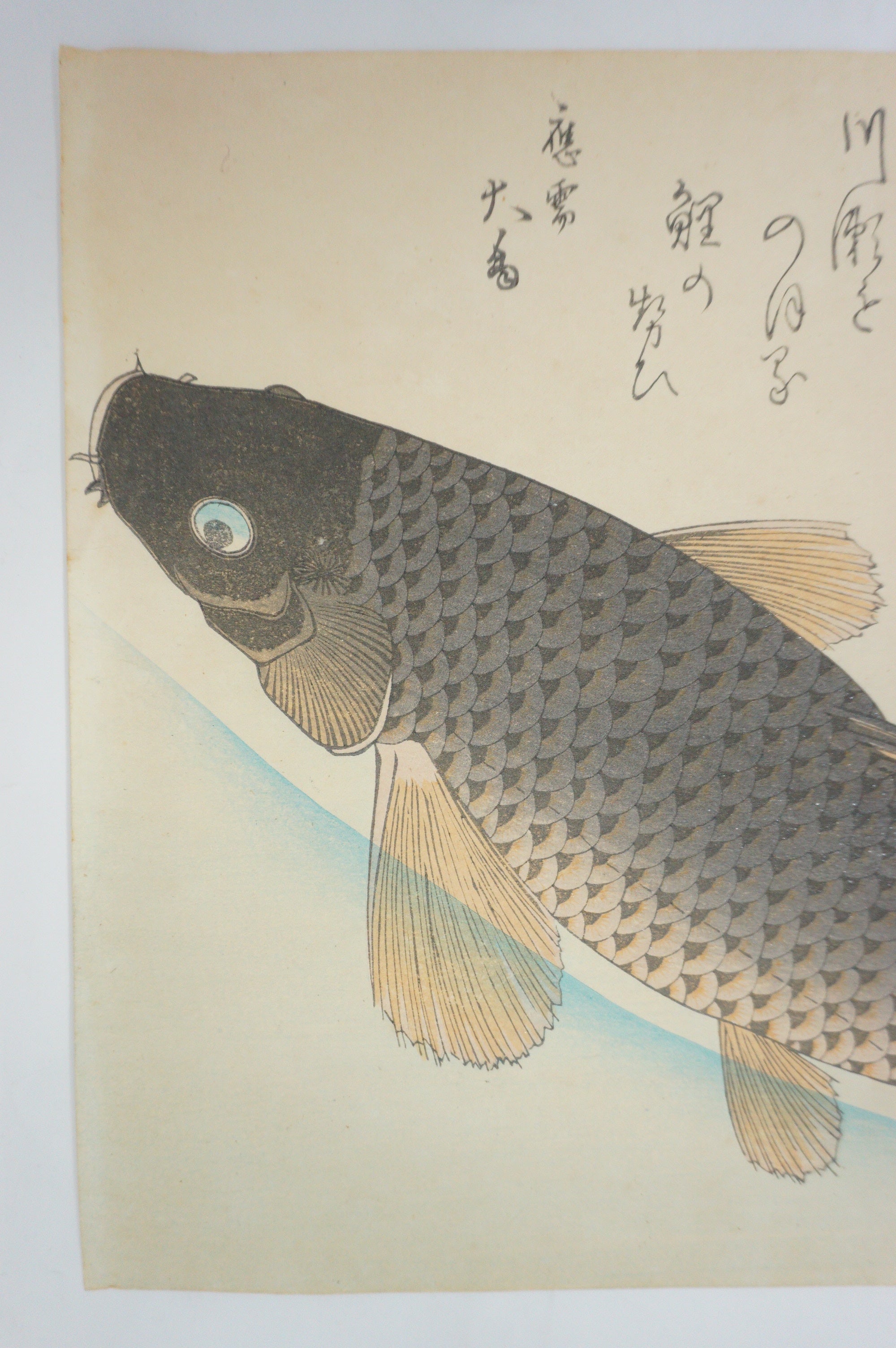 Japanischer Holzschnitt Recarved Edition von Utagawa Hiroshige – Karpfen 1105D15