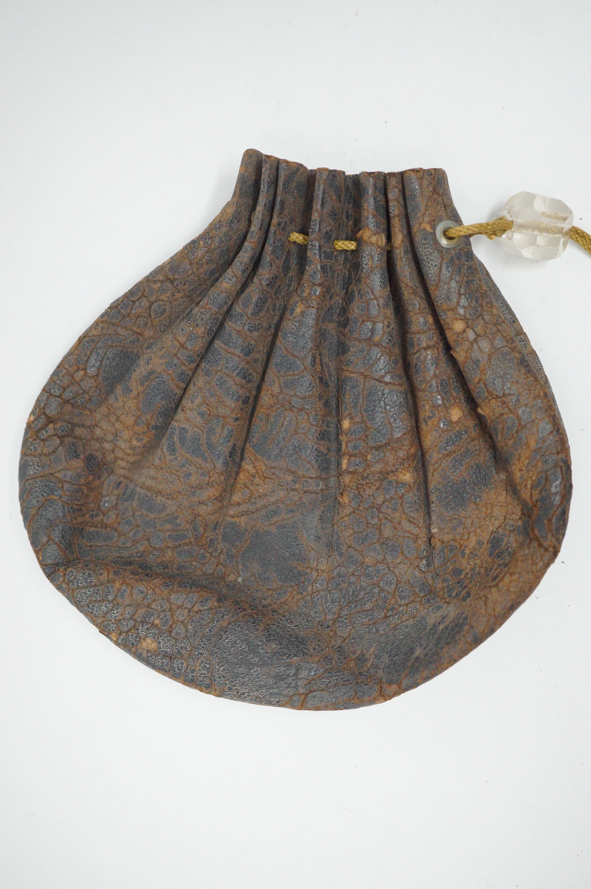 Japanische Tabaktasche aus Leder mit Pfeifenbehälter und feinem Silber Kiseru Antik Original 0618F15