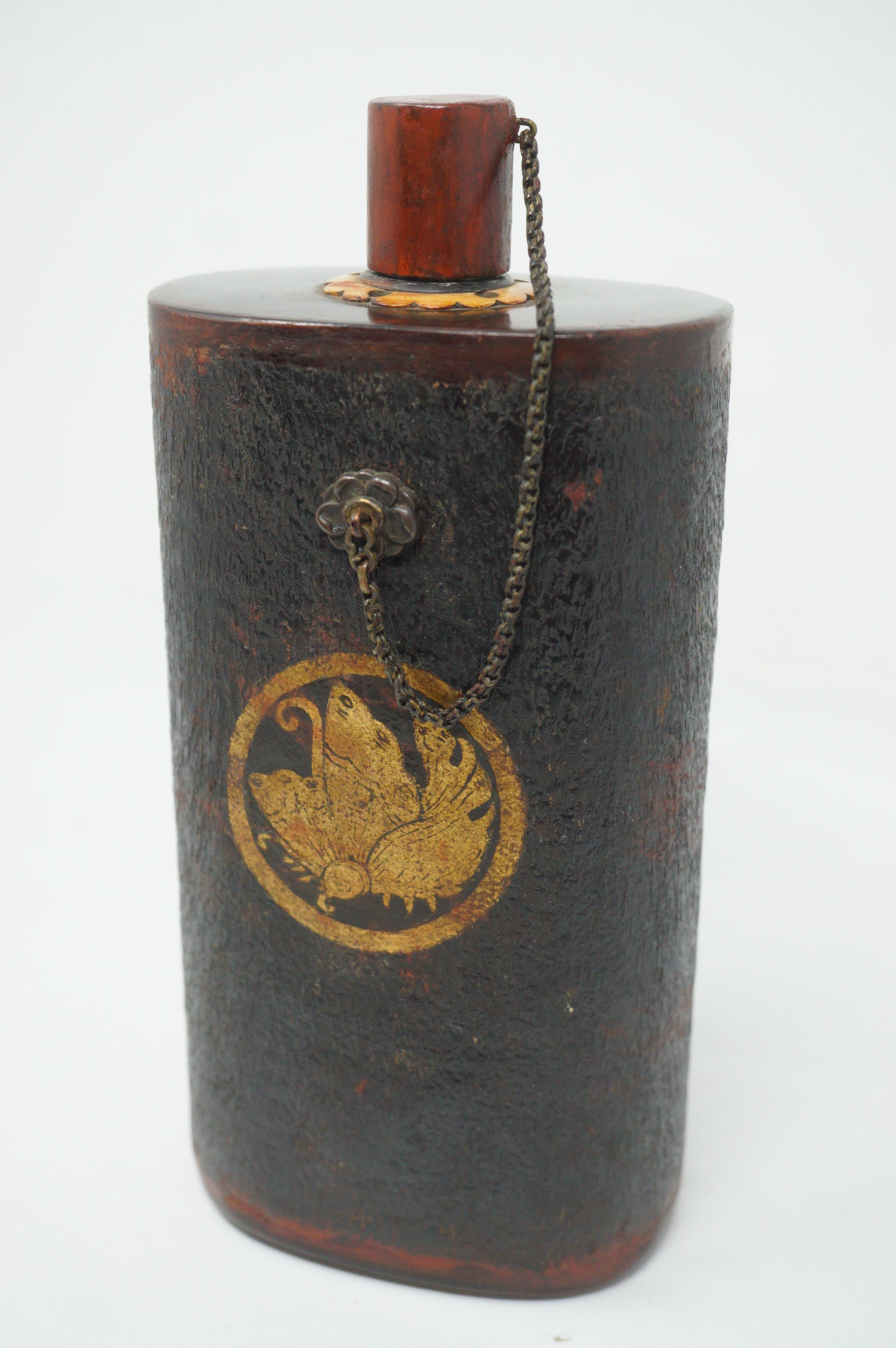 Japanese Kayaku-Ire Gunpowder Flask with Taira Family Crest Antique Original from Japan 0331G15
