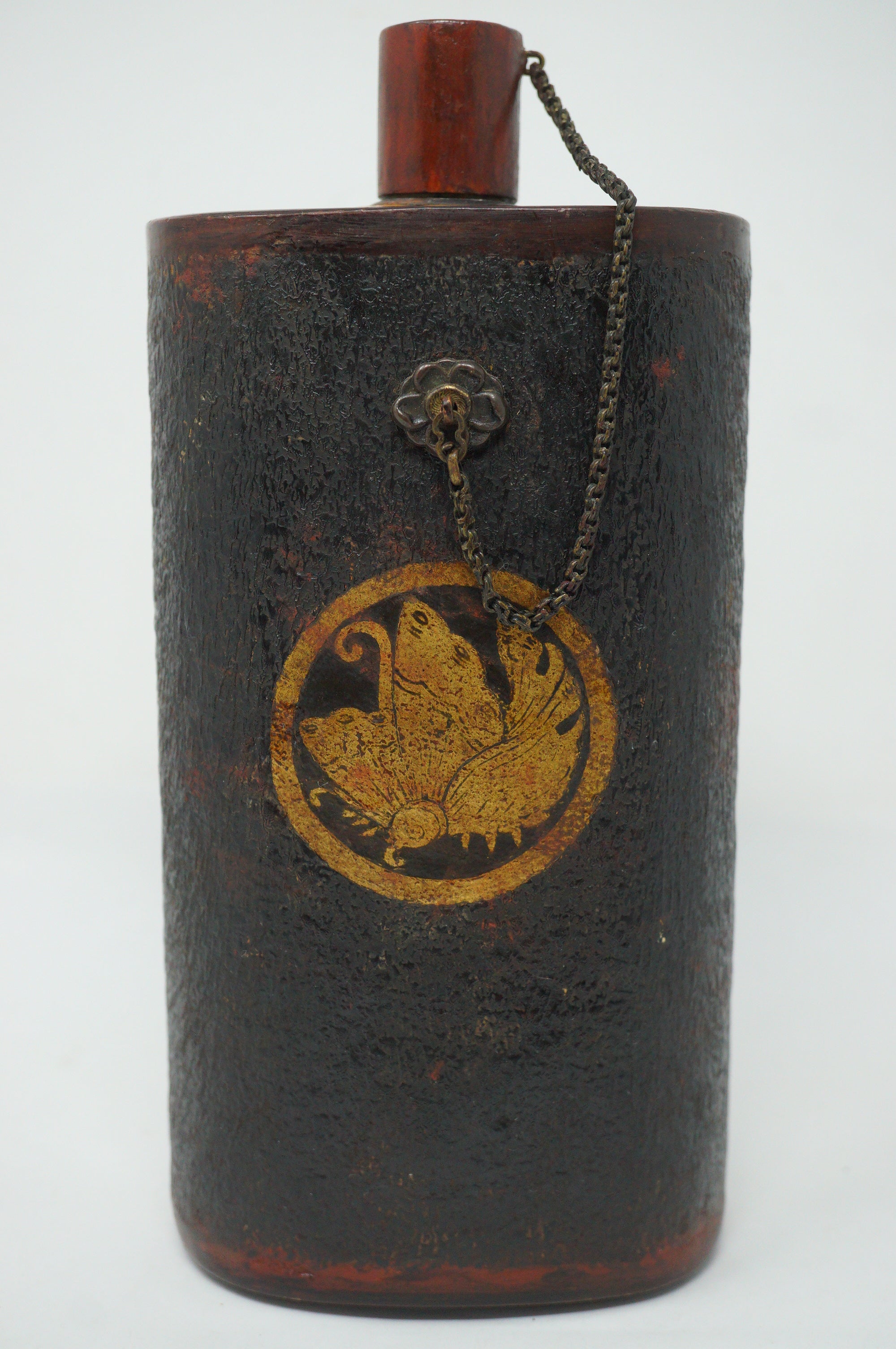 Japanese Kayaku-Ire Gunpowder Flask with Taira Family Crest Antique Original from Japan 0331G15