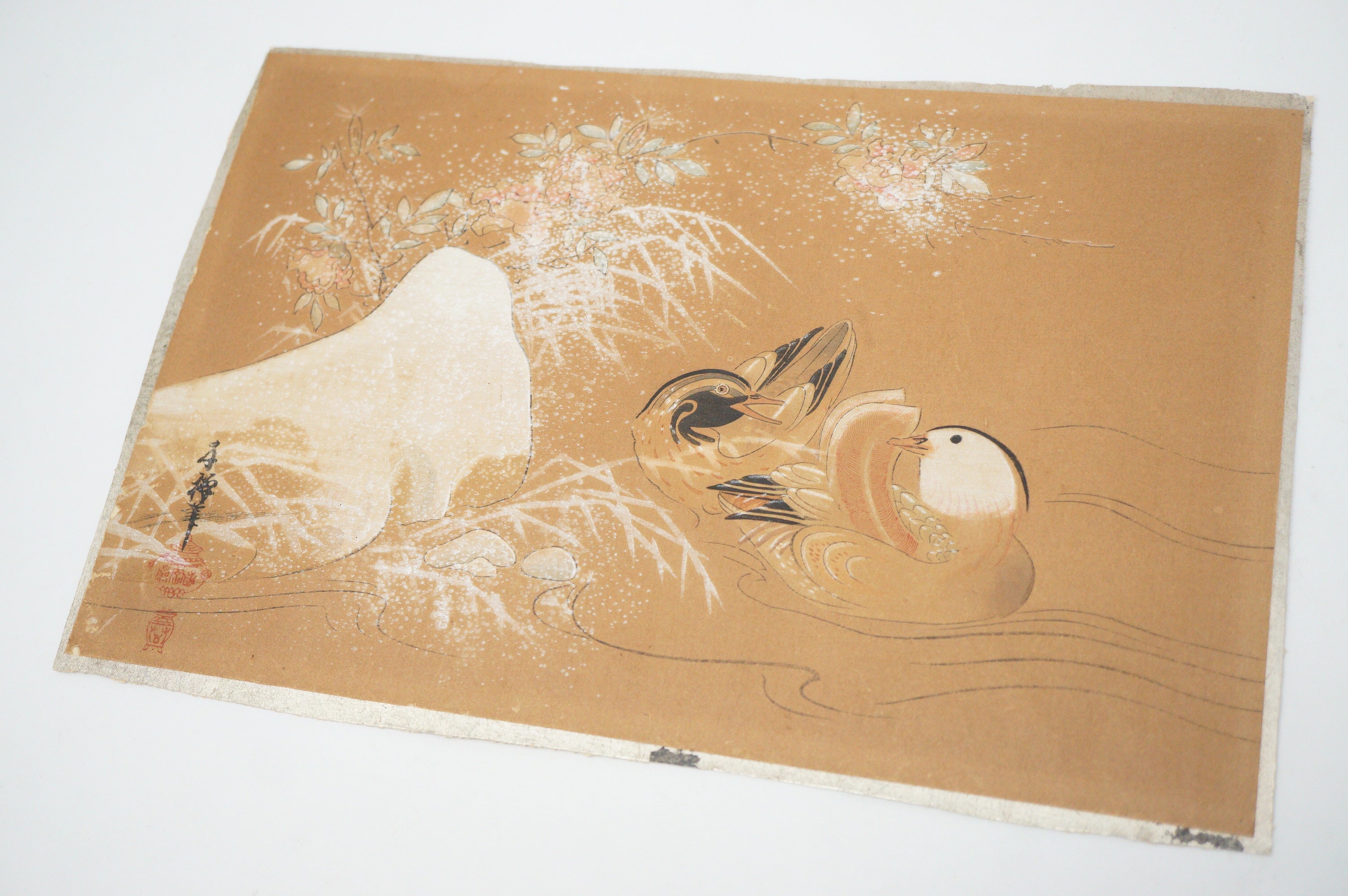 Japanese Woodblock Print -Mandarin Ducks- by Miyazaki Yuzen 0105E16