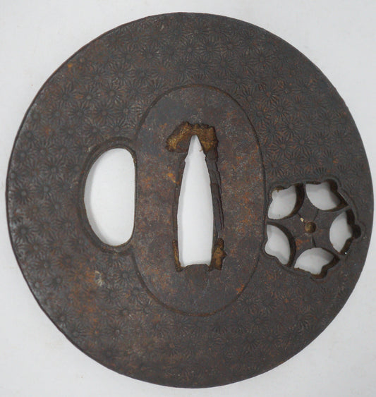 Japanischer Tsuba-Schutz aus Eisen für Katana- oder Wakizashi-Schwert, Kirschblüten-Design aus Japan 0228E16 