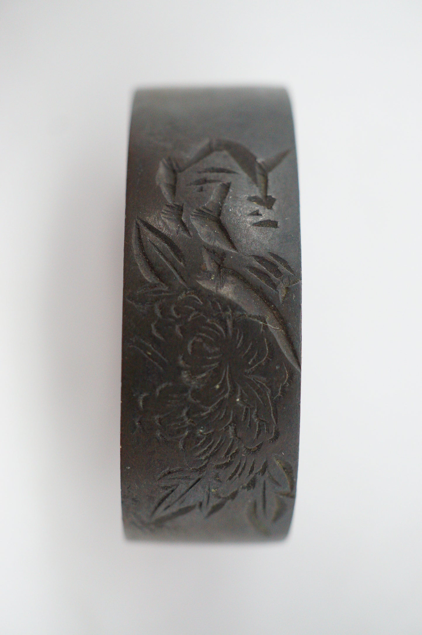 Japanese Kashira & Fuchi Sword Parts Set Shishi Liondog & Flower Design 1214D17
