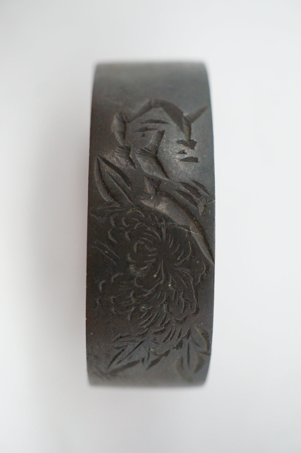 Japanese Kashira & Fuchi Sword Parts Set Shishi Liondog & Flower Design 1214D17
