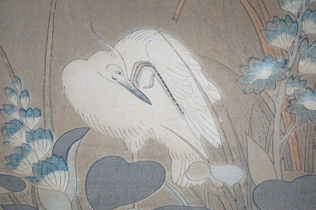 Japanese Woodblock Print -Herons & Aquatic Plants- by Kano Tanyu 0105E17
