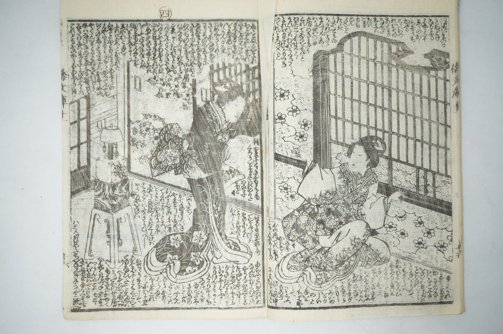 Antique Japanese Manga Book with detailed Woodblock Printed Images from Japan 0928D17