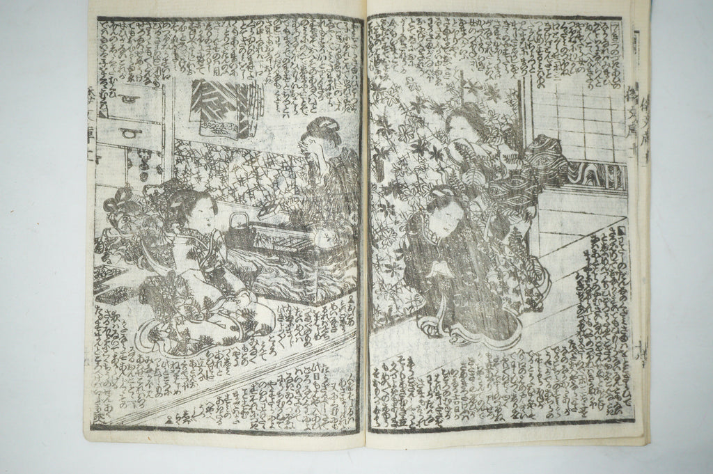 Antique Japanese Manga Book with detailed Woodblock Printed Images from Japan 0928D17