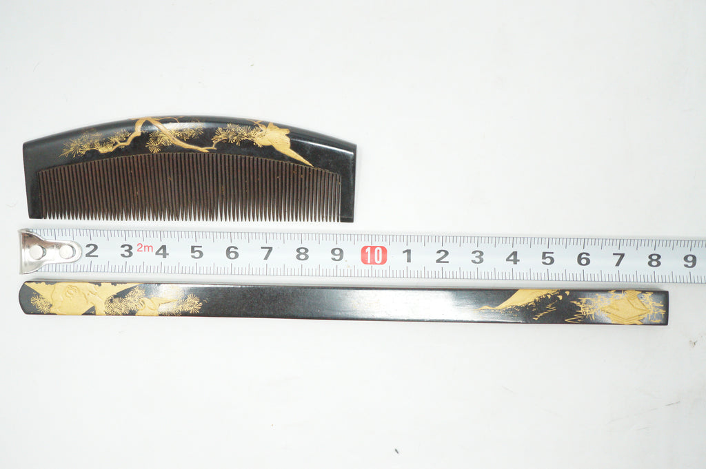 Japanese Vintage Hair Accessory Set Pin & Comb Signed with Maki-e Lacquer 1101D17