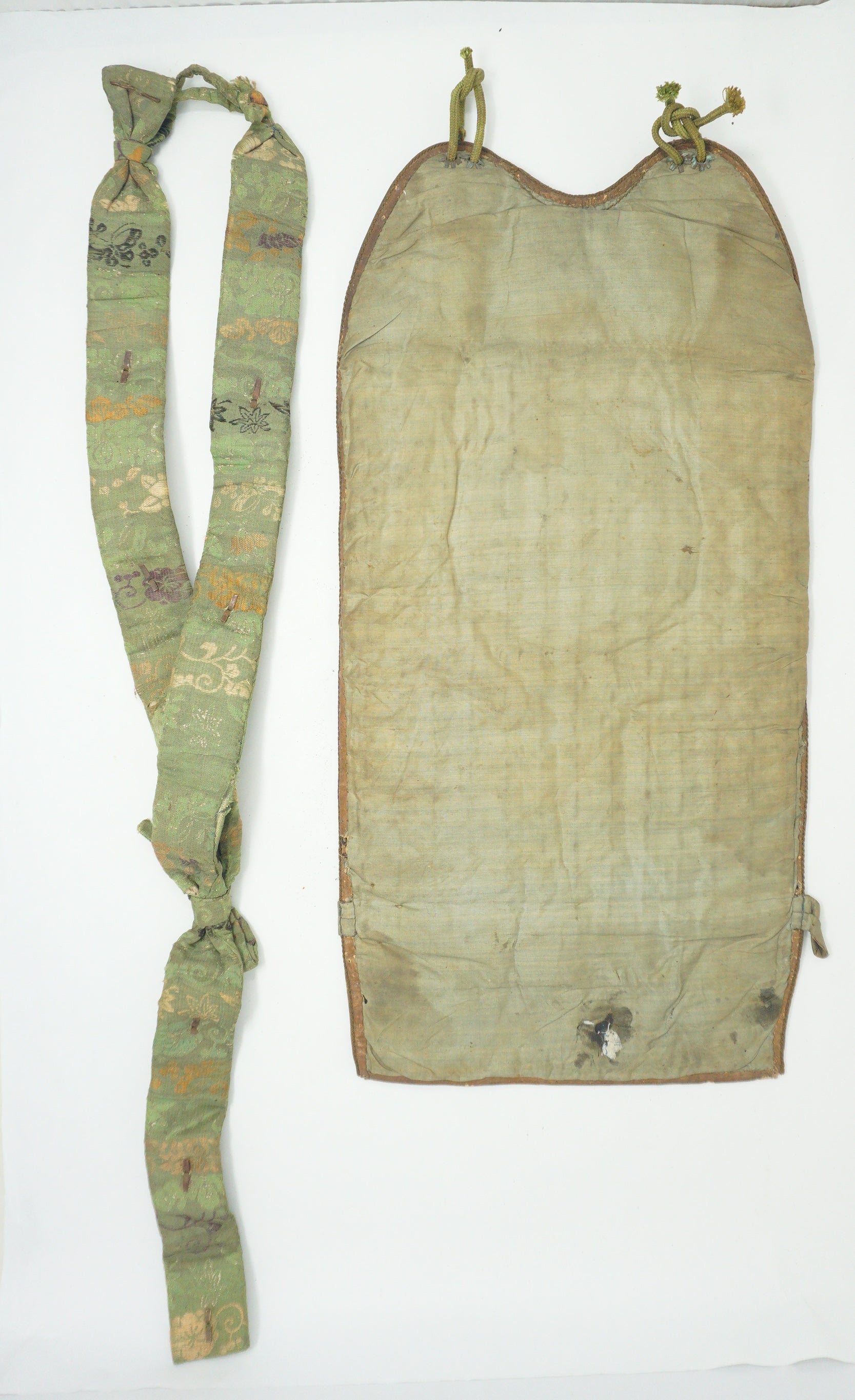 Antique Edo Period Japanese Koshia-te | Armor Hip Guard & Silk Brocade Belt | Plum Crest (Ume-mon) 0331G17