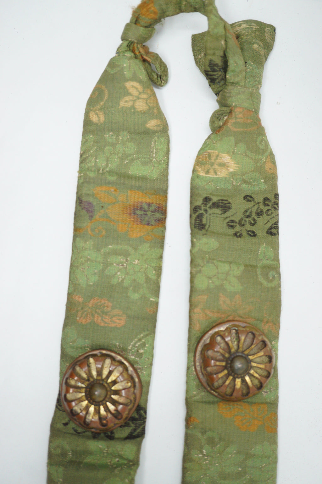 Antique Edo Period Japanese Koshia-te | Armor Hip Guard & Silk Brocade Belt | Plum Crest (Ume-mon) 0331G17