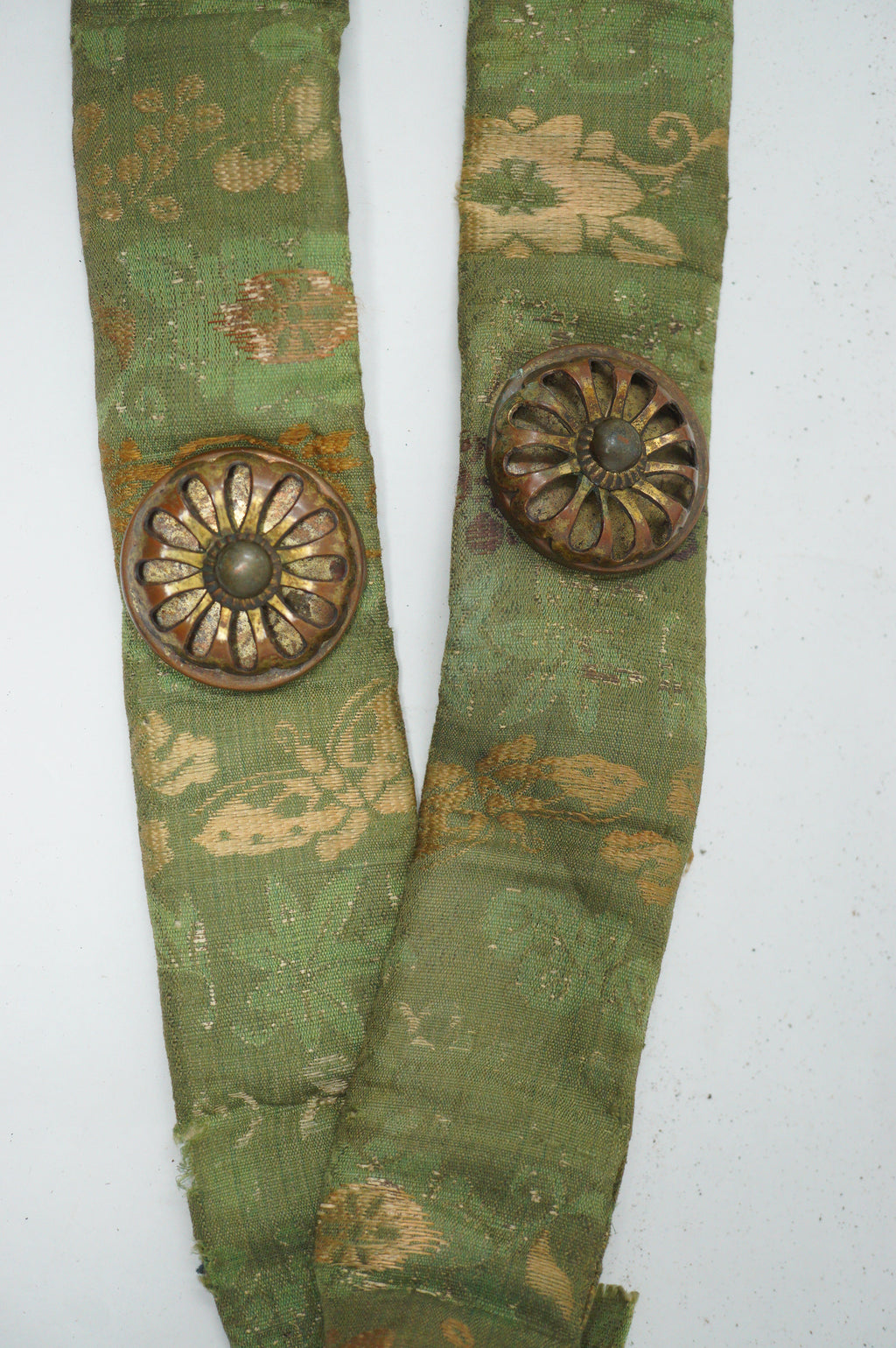 Antique Edo Period Japanese Koshia-te | Armor Hip Guard & Silk Brocade Belt | Plum Crest (Ume-mon) 0331G17