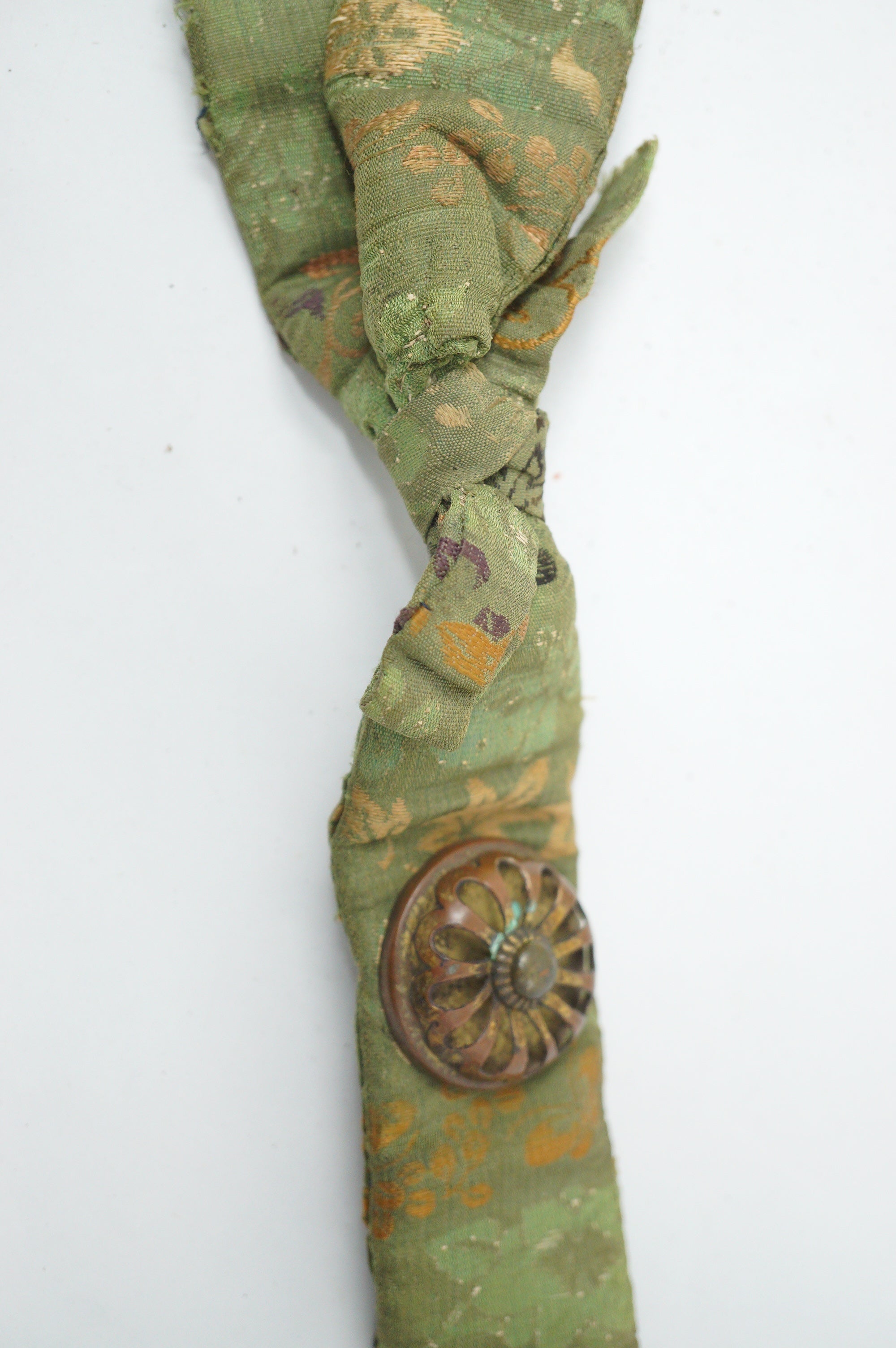 Antique Edo Period Japanese Koshia-te | Armor Hip Guard & Silk Brocade Belt | Plum Crest (Ume-mon) 0331G17