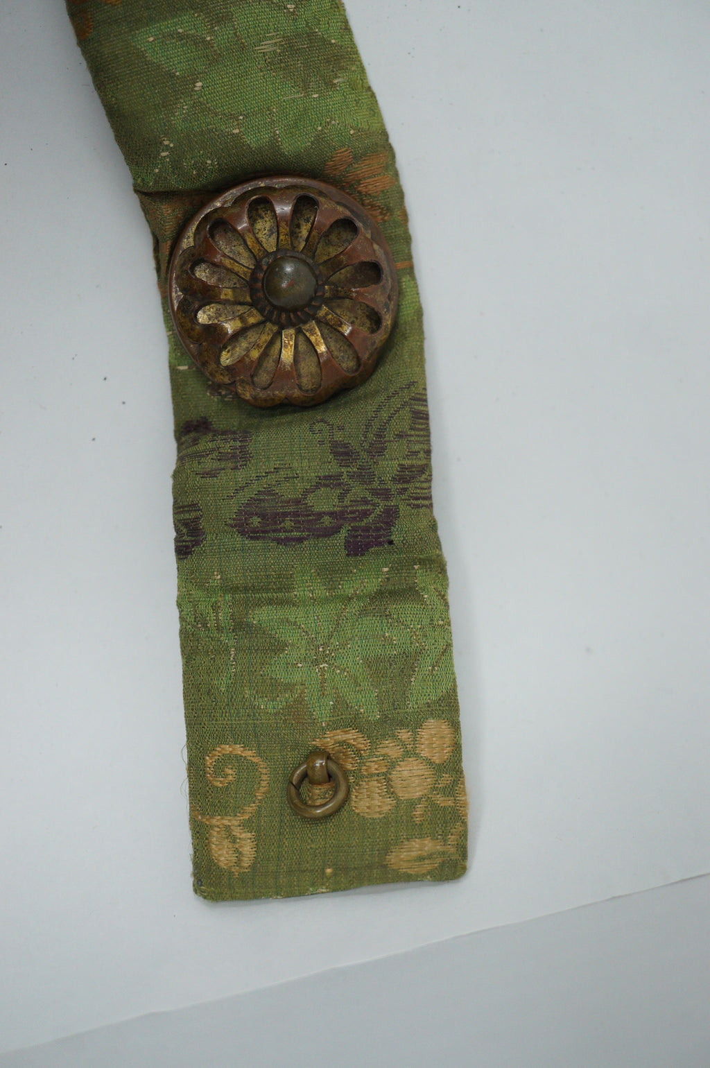 Antique Edo Period Japanese Koshia-te | Armor Hip Guard & Silk Brocade Belt | Plum Crest (Ume-mon) 0331G17