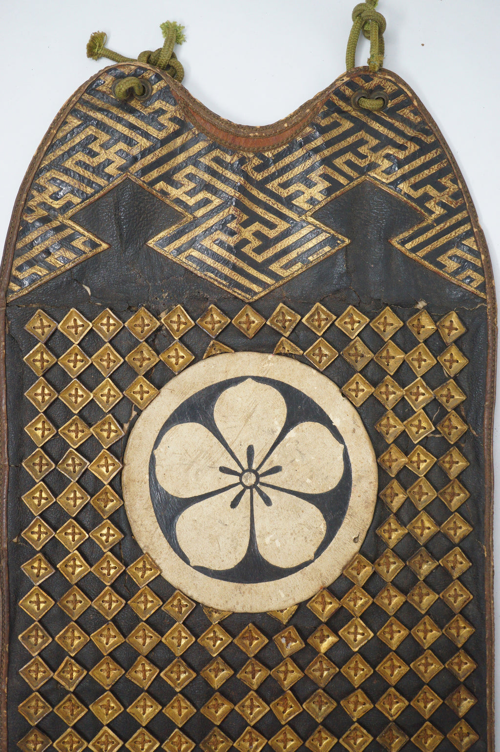 Antique Edo Period Japanese Koshia-te | Armor Hip Guard & Silk Brocade Belt | Plum Crest (Ume-mon) 0331G17