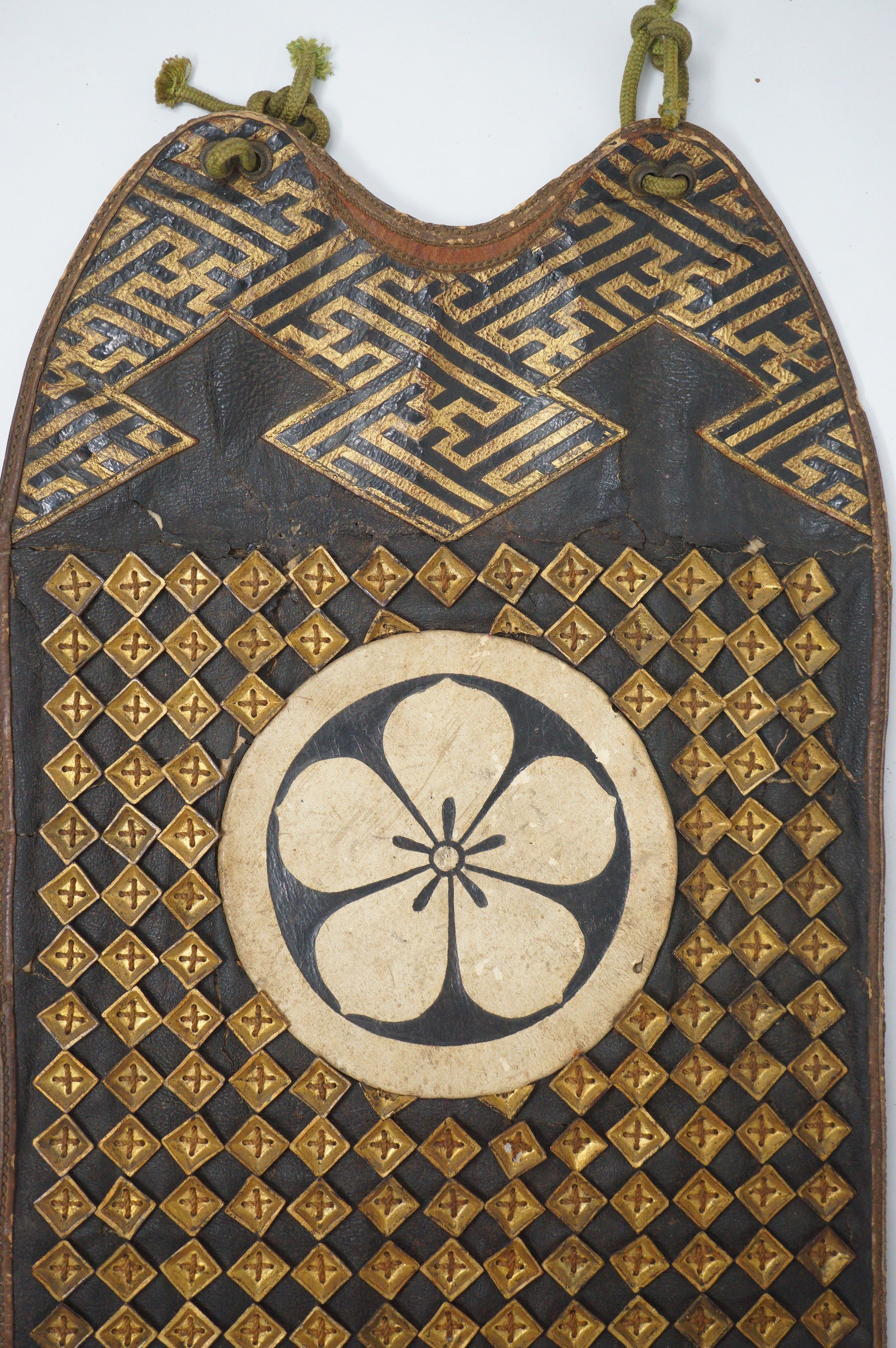 Antique Edo Period Japanese Koshia-te | Armor Hip Guard & Silk Brocade Belt | Plum Crest (Ume-mon) 0331G17