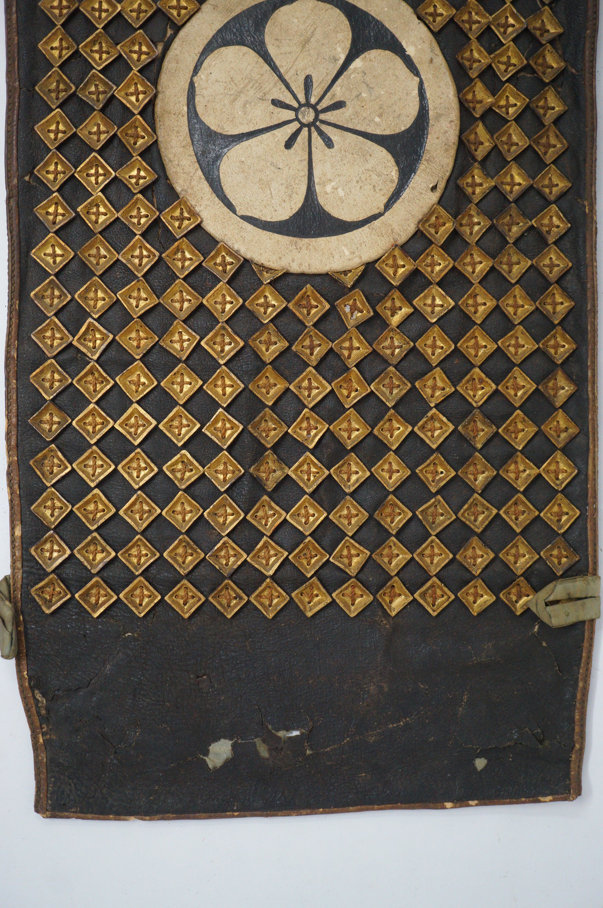 Antique Edo Period Japanese Koshia-te | Armor Hip Guard & Silk Brocade Belt | Plum Crest (Ume-mon) 0331G17