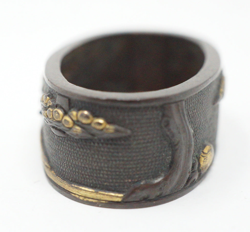 Japanese Kashira & Fuchi Sword Parts Set "Armed Samurai" Design from Japan 1214D18