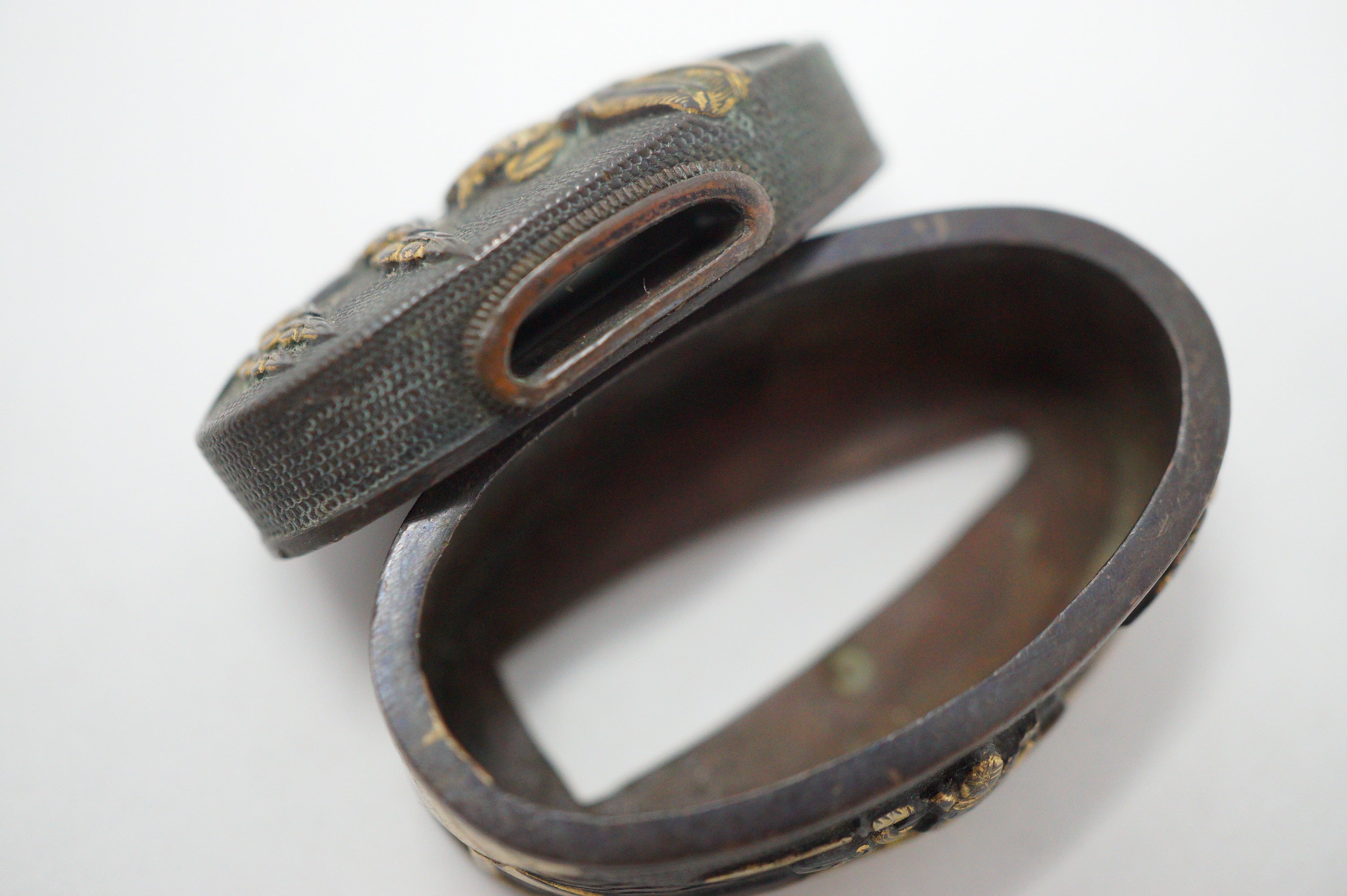 Japanese Kashira & Fuchi Sword Parts Set "Armed Samurai" Design from Japan 1214D18